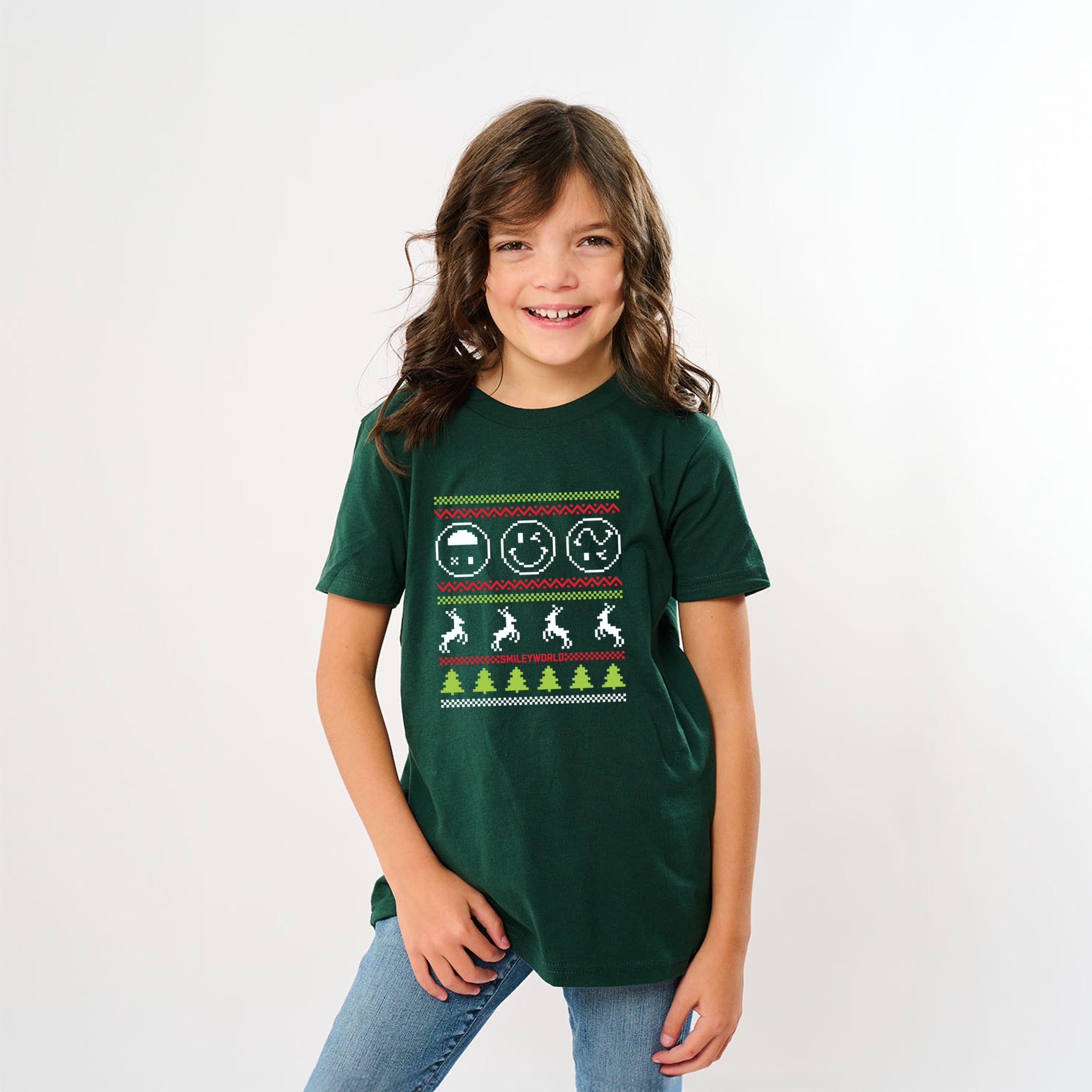 SmileyWorld Ugly Christmas Sweater Pixels - Youth Short Sleeve Graphic T-Shirt