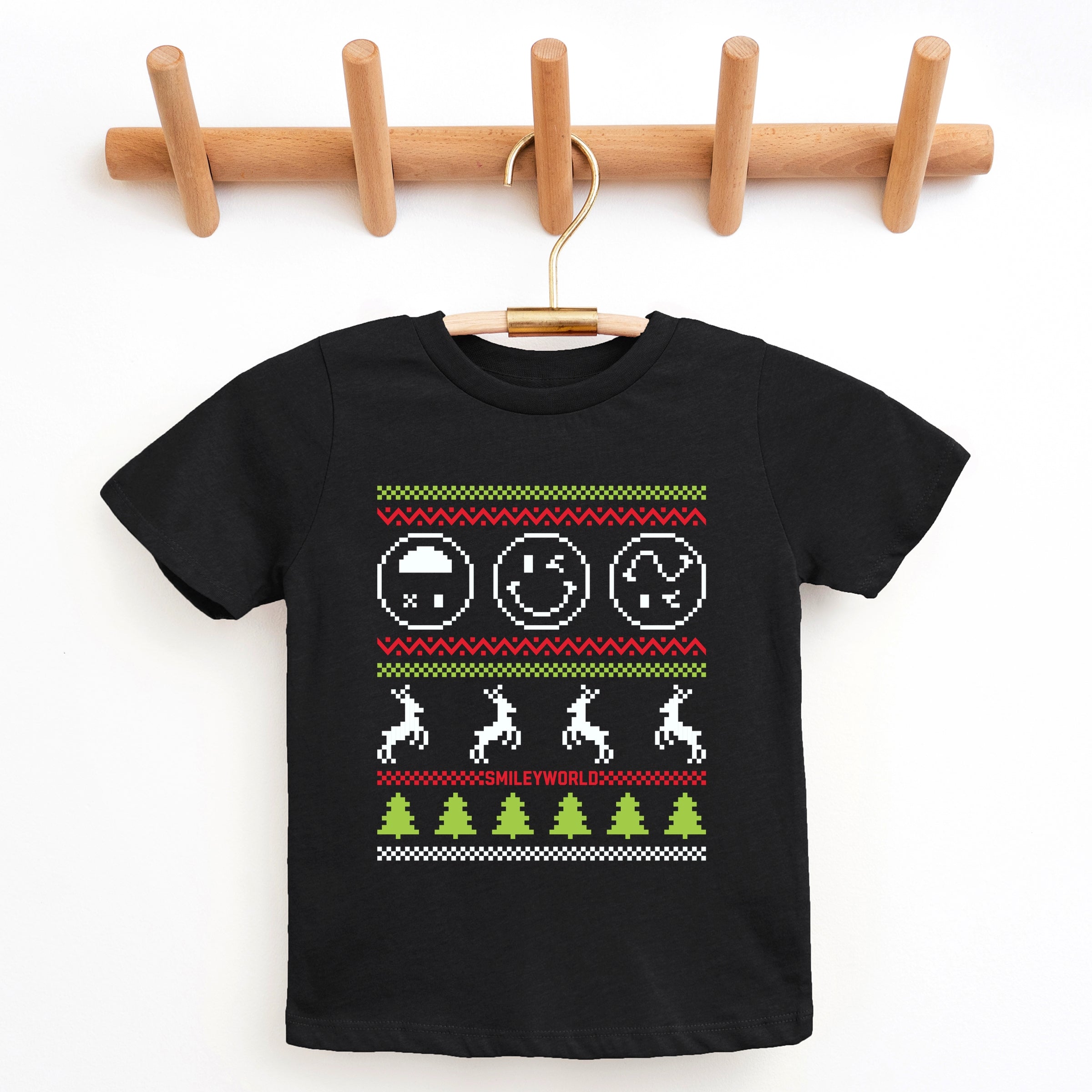 SmileyWorld Ugly Christmas Sweater Pixels - Youth Short Sleeve Graphic T-Shirt