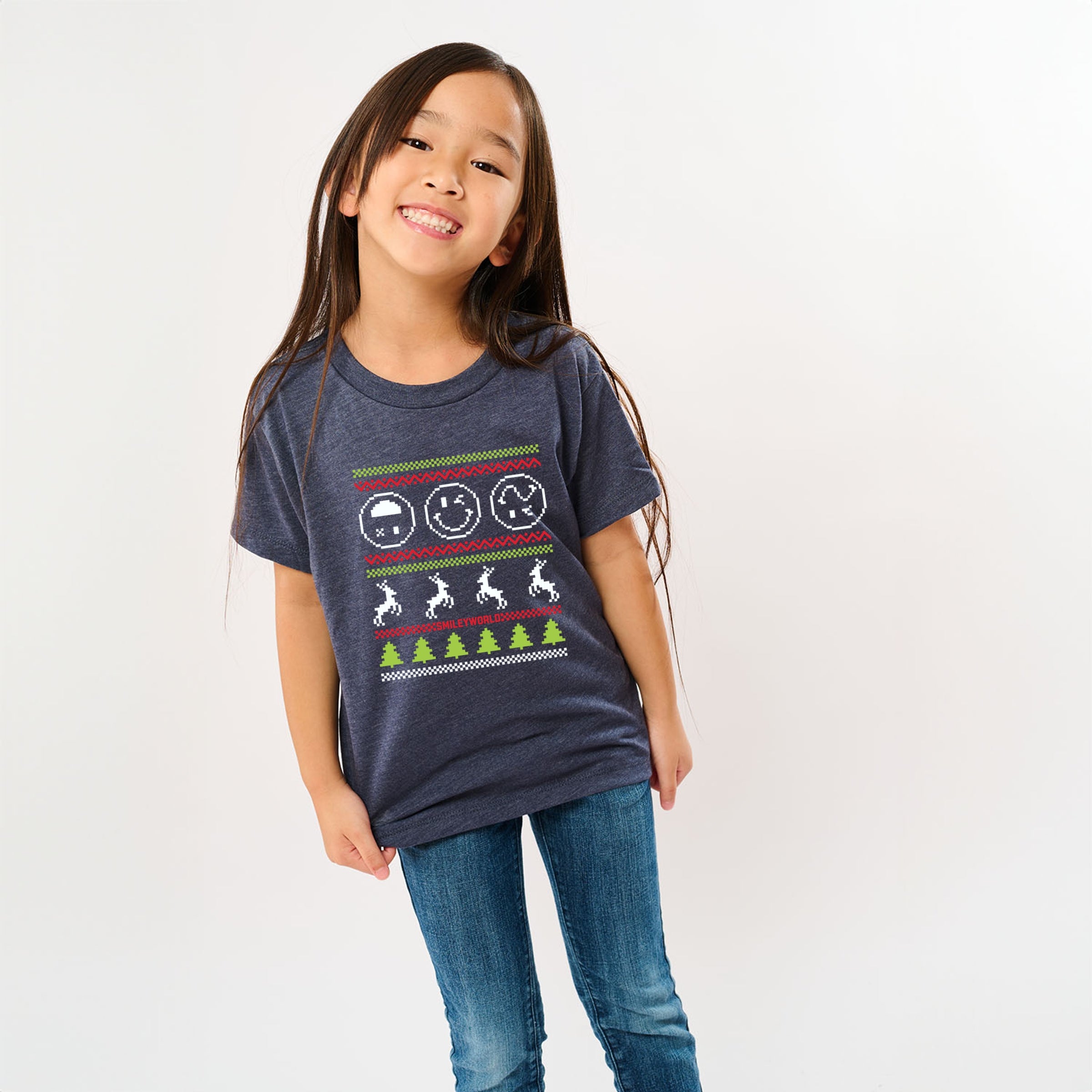 SmileyWorld Ugly Christmas Sweater Pixels - Youth Short Sleeve Graphic T-Shirt