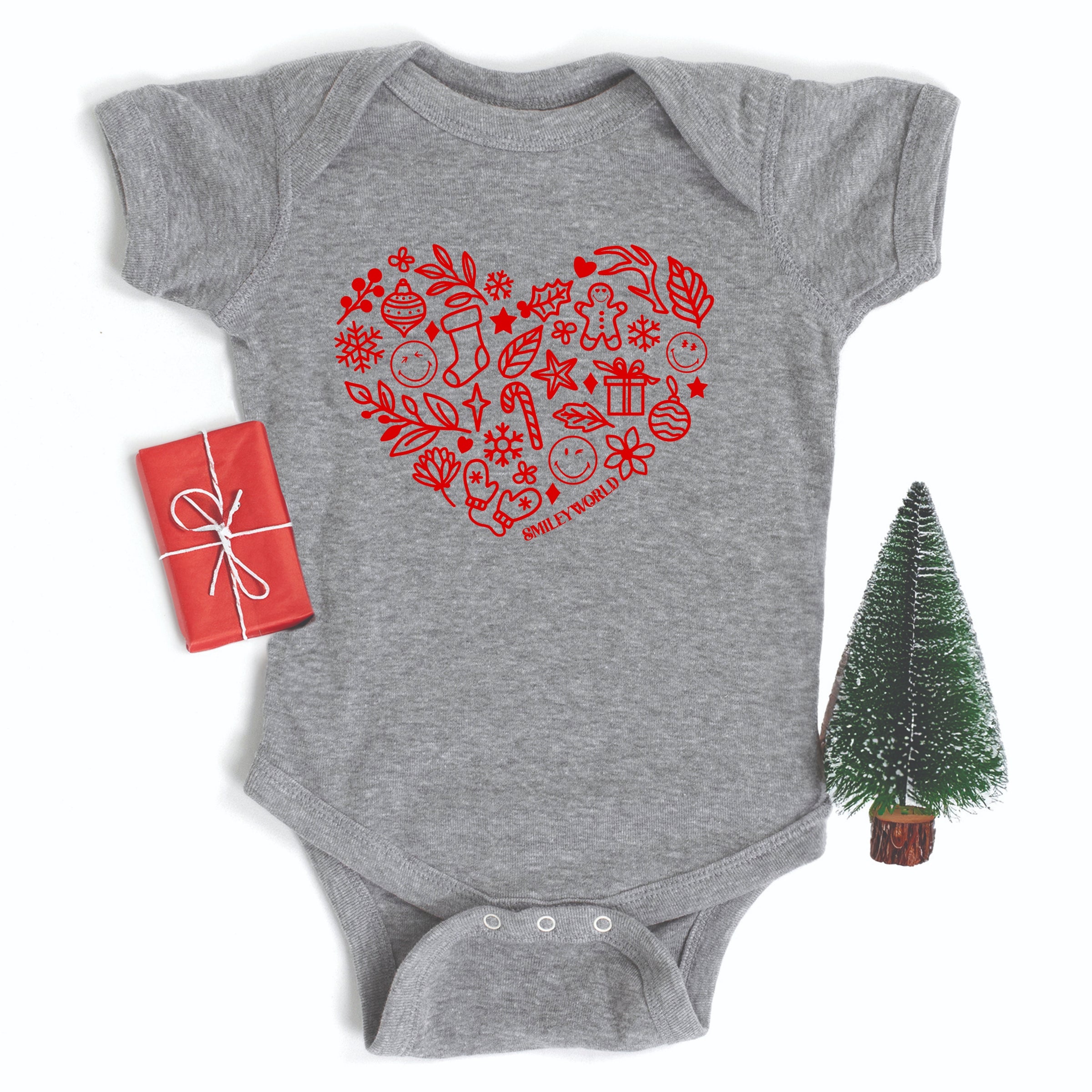 SmileyWorld Christmas Outline Heart - Baby Short Sleeve Graphic Bodysuit