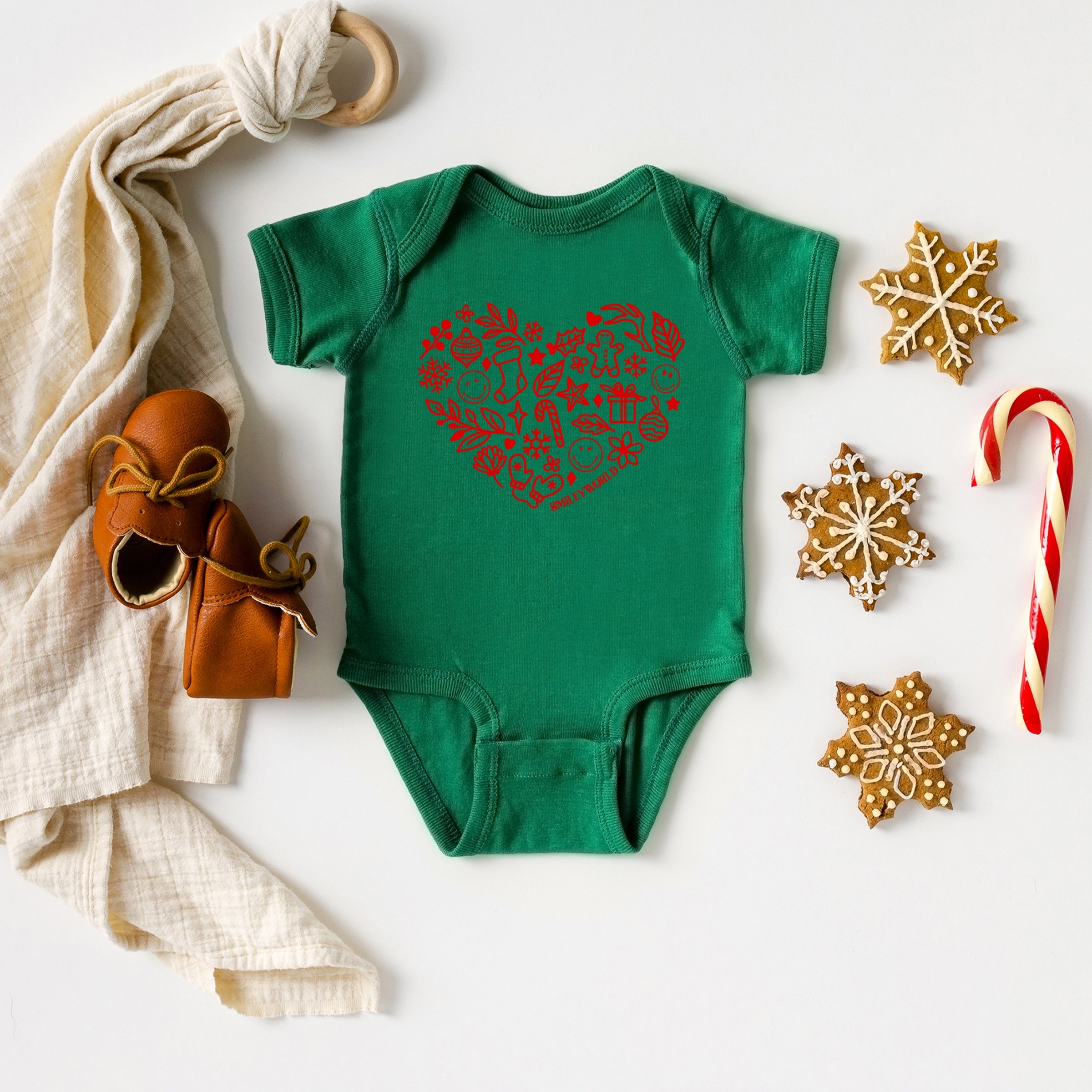 SmileyWorld Christmas Outline Heart - Baby Short Sleeve Graphic Bodysuit