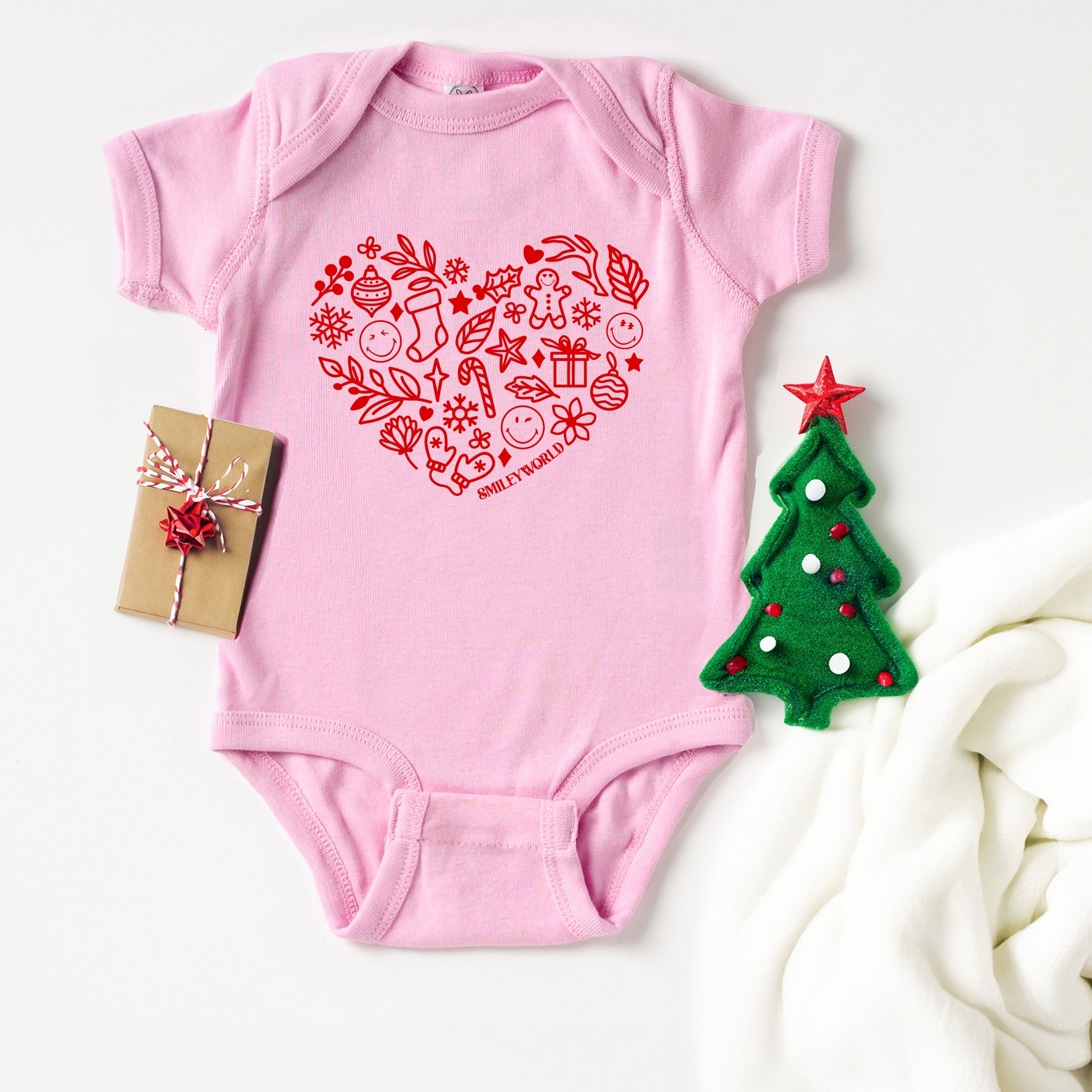 SmileyWorld Christmas Outline Heart - Baby Short Sleeve Graphic Bodysuit