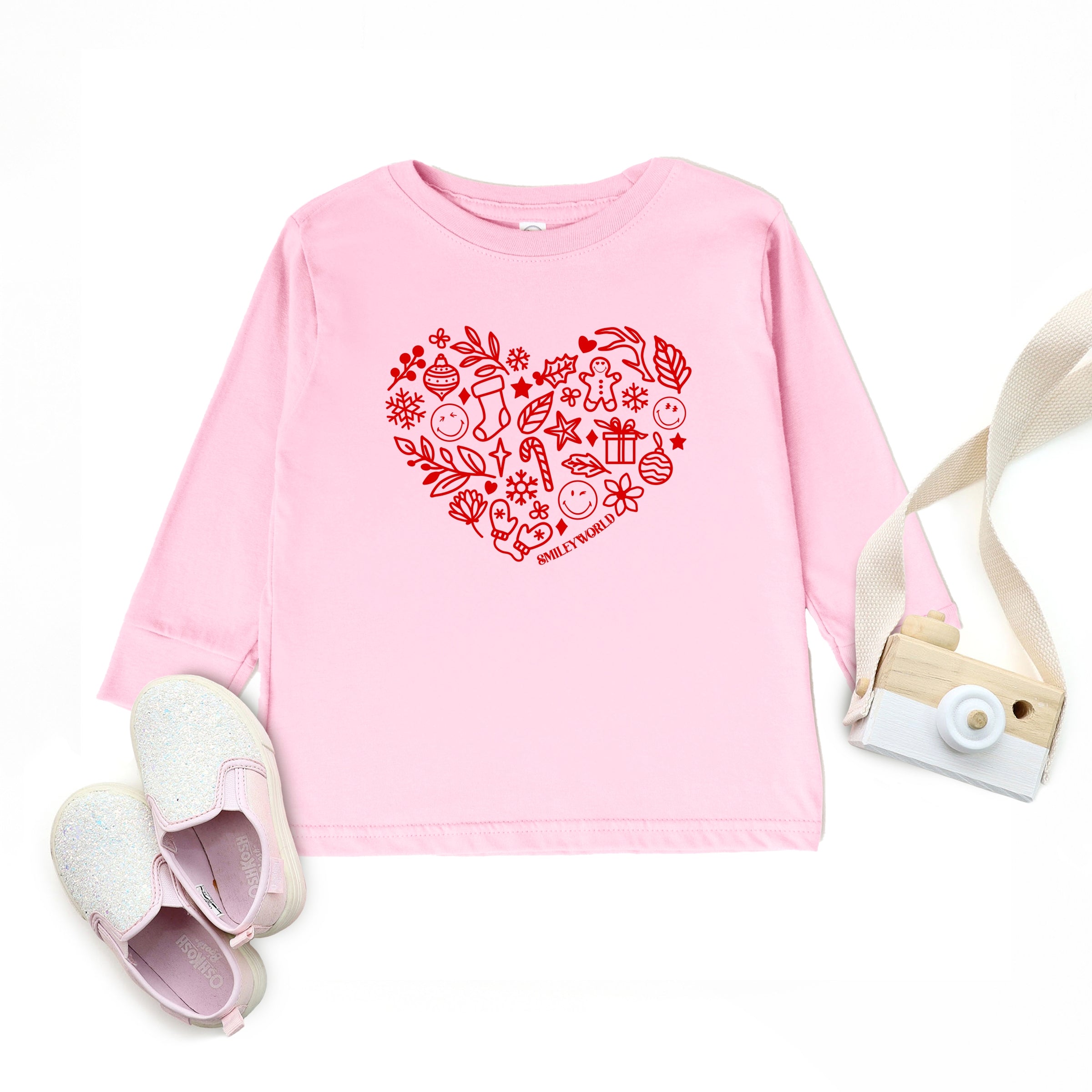 SmileyWorld Christmas Outline Heart - Toddler Long Sleeve Graphic Tee