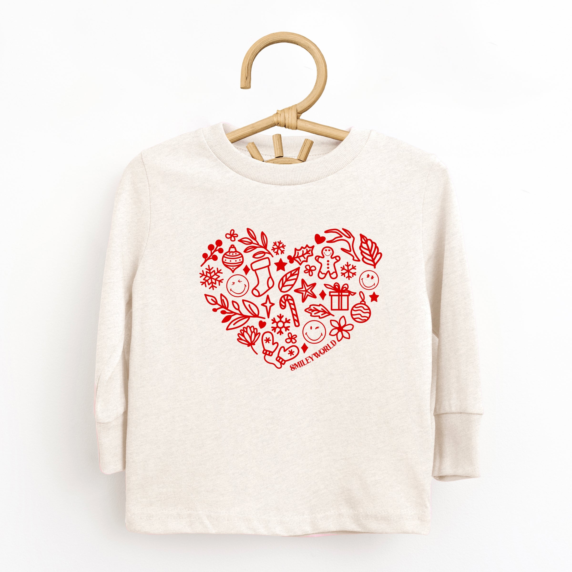 SmileyWorld Christmas Outline Heart - Toddler Long Sleeve Graphic Tee