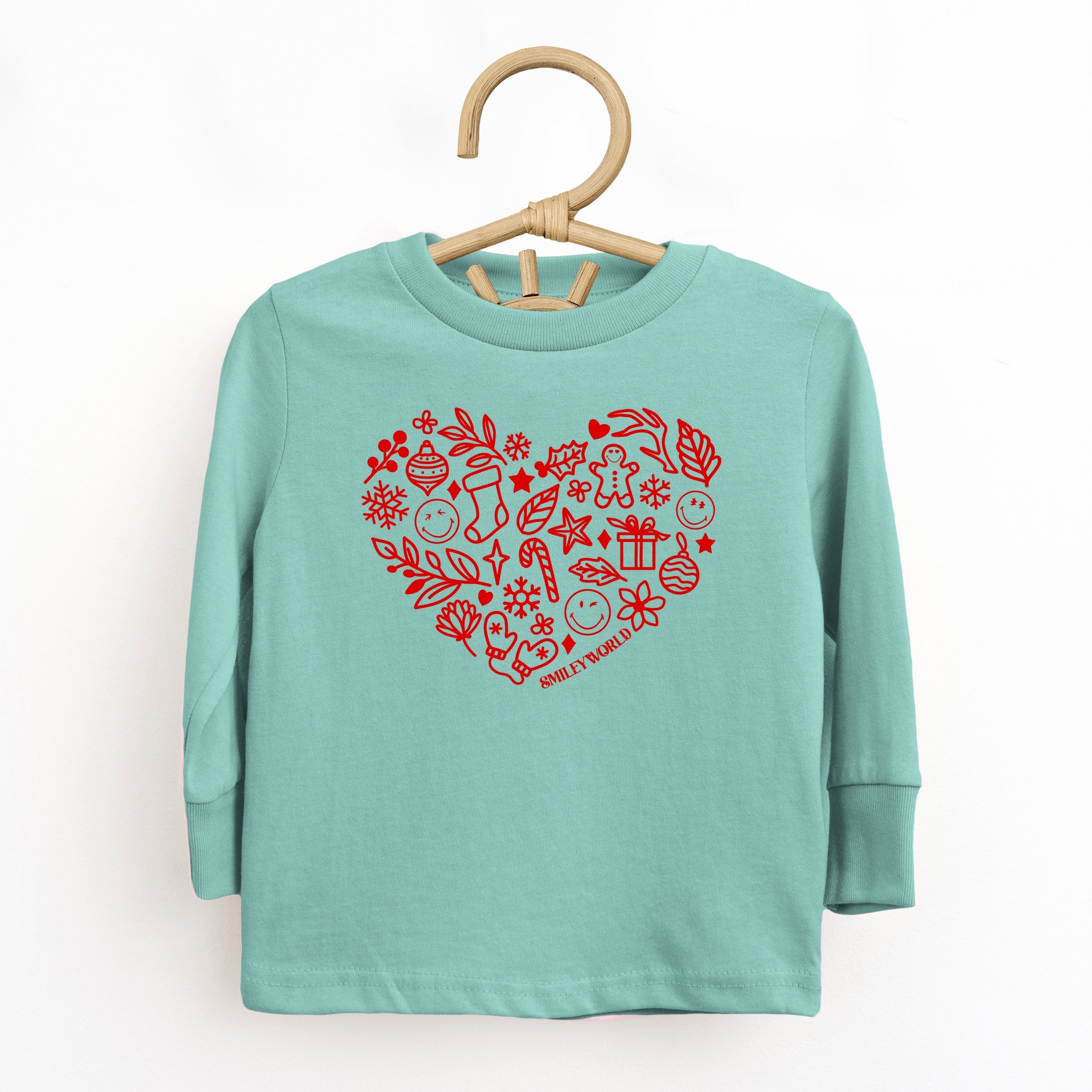 SmileyWorld Christmas Outline Heart - Toddler Long Sleeve Graphic Tee