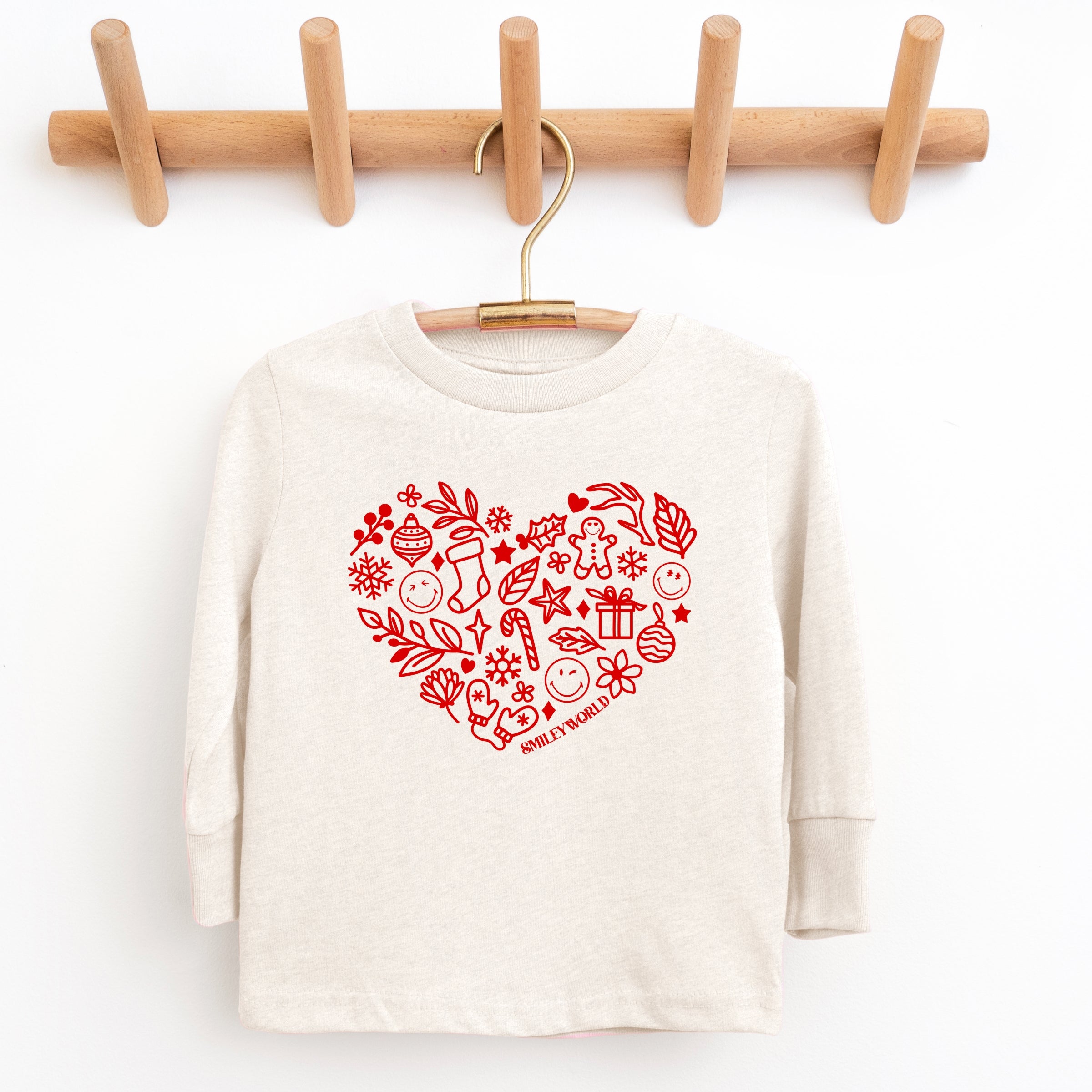 SmileyWorld Christmas Outline Heart - Youth Long Sleeve Graphic T-Shirt