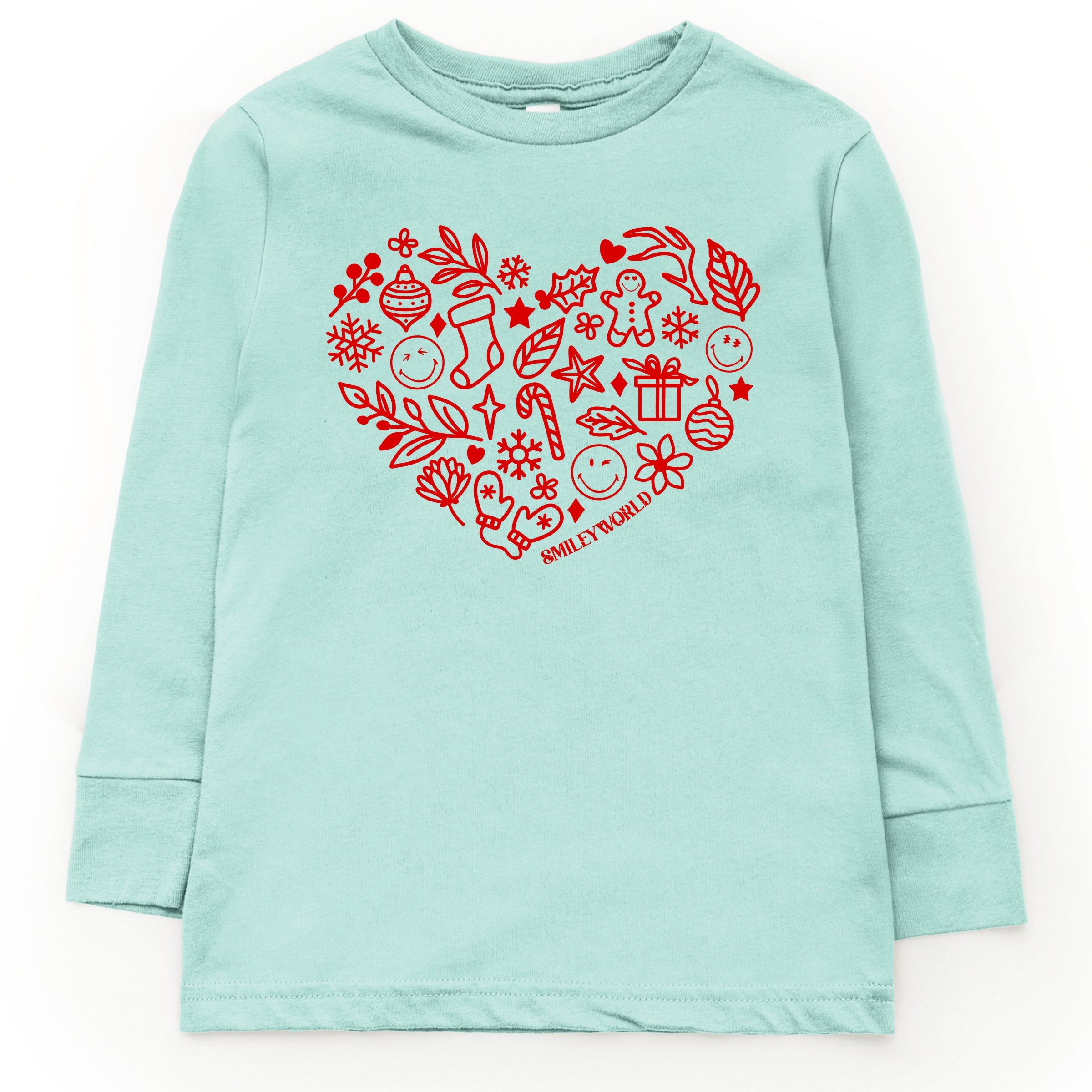 SmileyWorld Christmas Outline Heart - Youth Long Sleeve Graphic T-Shirt