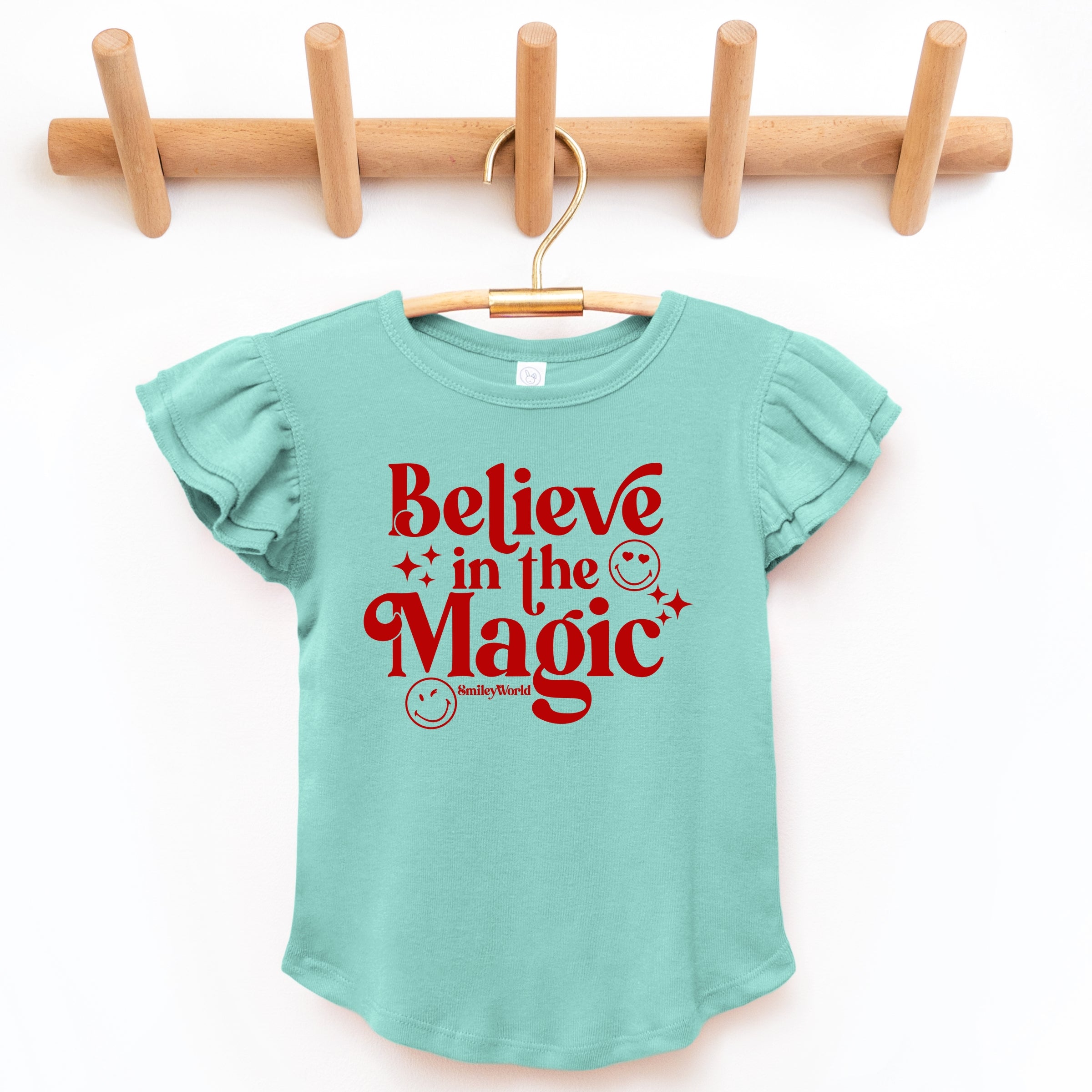 SmileyWorld Believe in Magic Sparkle - Flutter Sleeve Graphic T-Shirt