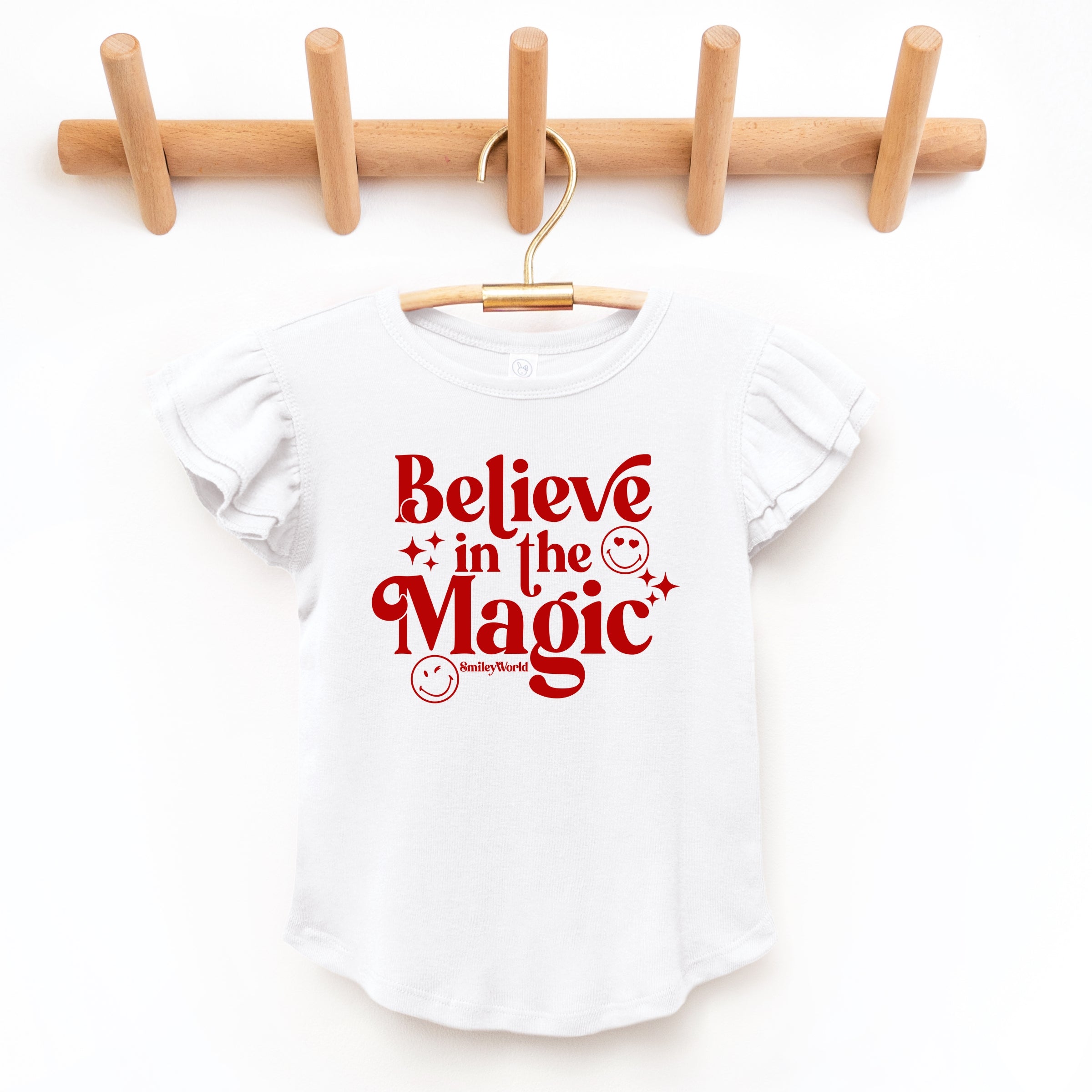 SmileyWorld Believe in Magic Sparkle - Flutter Sleeve Graphic T-Shirt