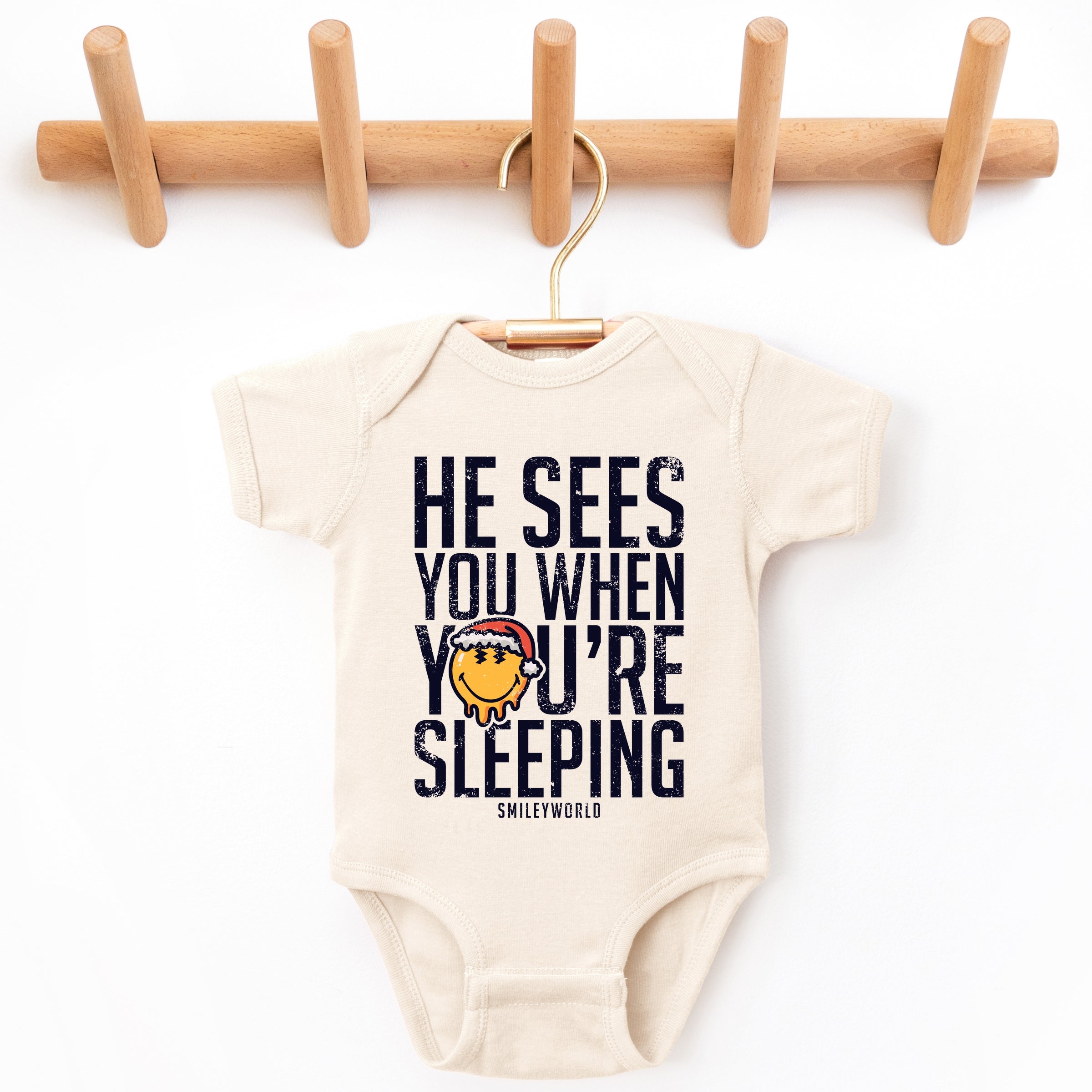 SmileyWorld He Sees You When You're Sleeping - Baby Short Sleeve Graphic Bodysuit
