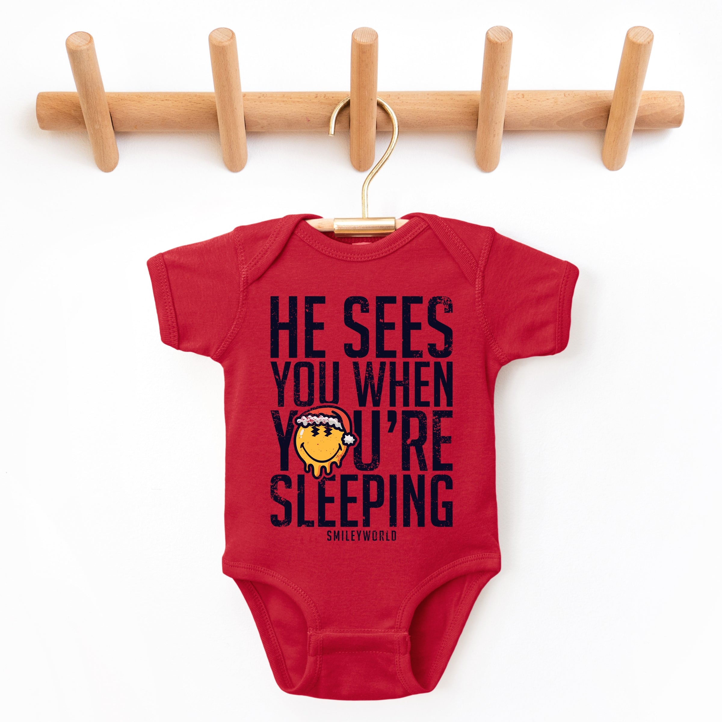 SmileyWorld He Sees You When You're Sleeping - Baby Short Sleeve Graphic Bodysuit
