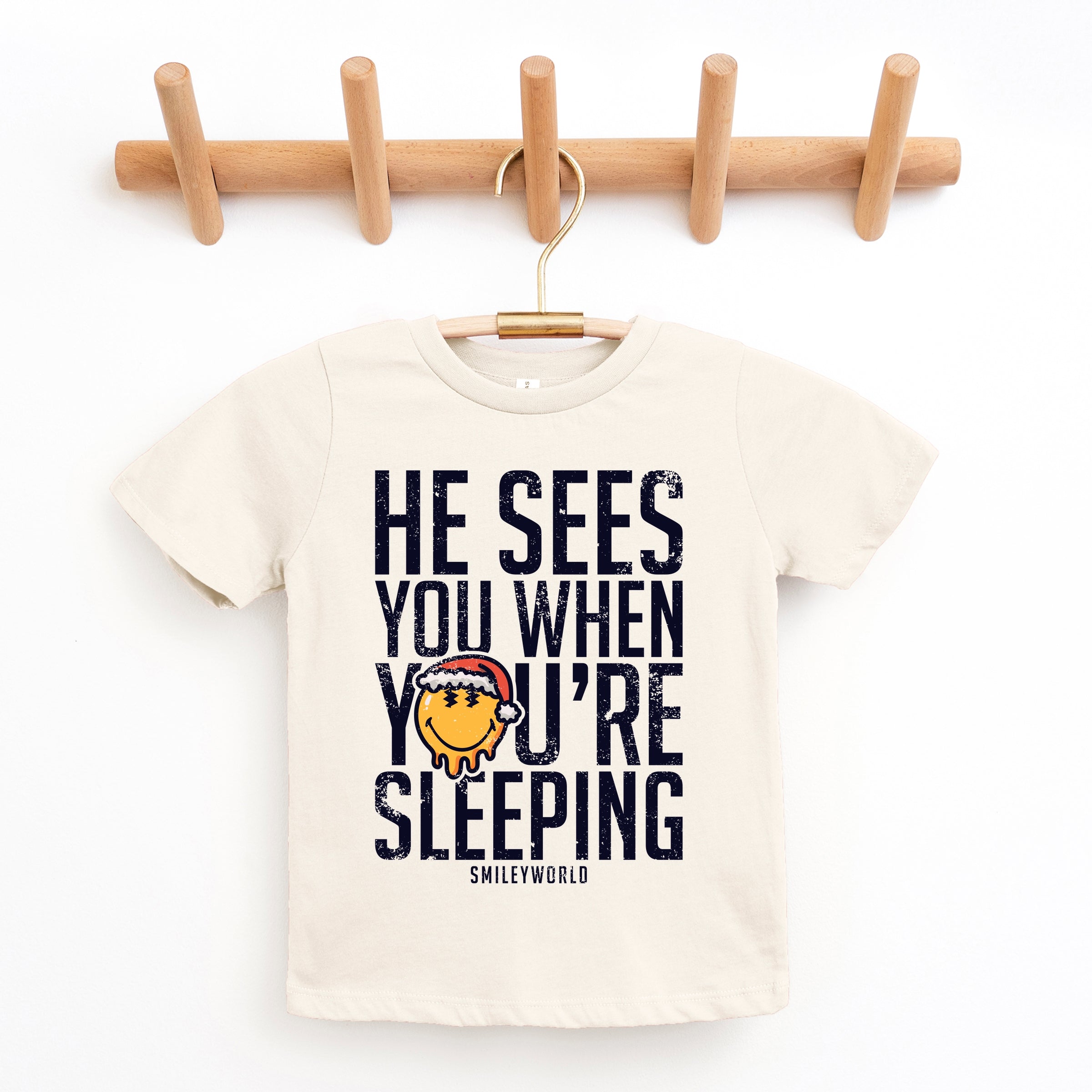 SmileyWorld He Sees You When You're Sleeping - Youth Short Sleeve Graphic T-Shirt