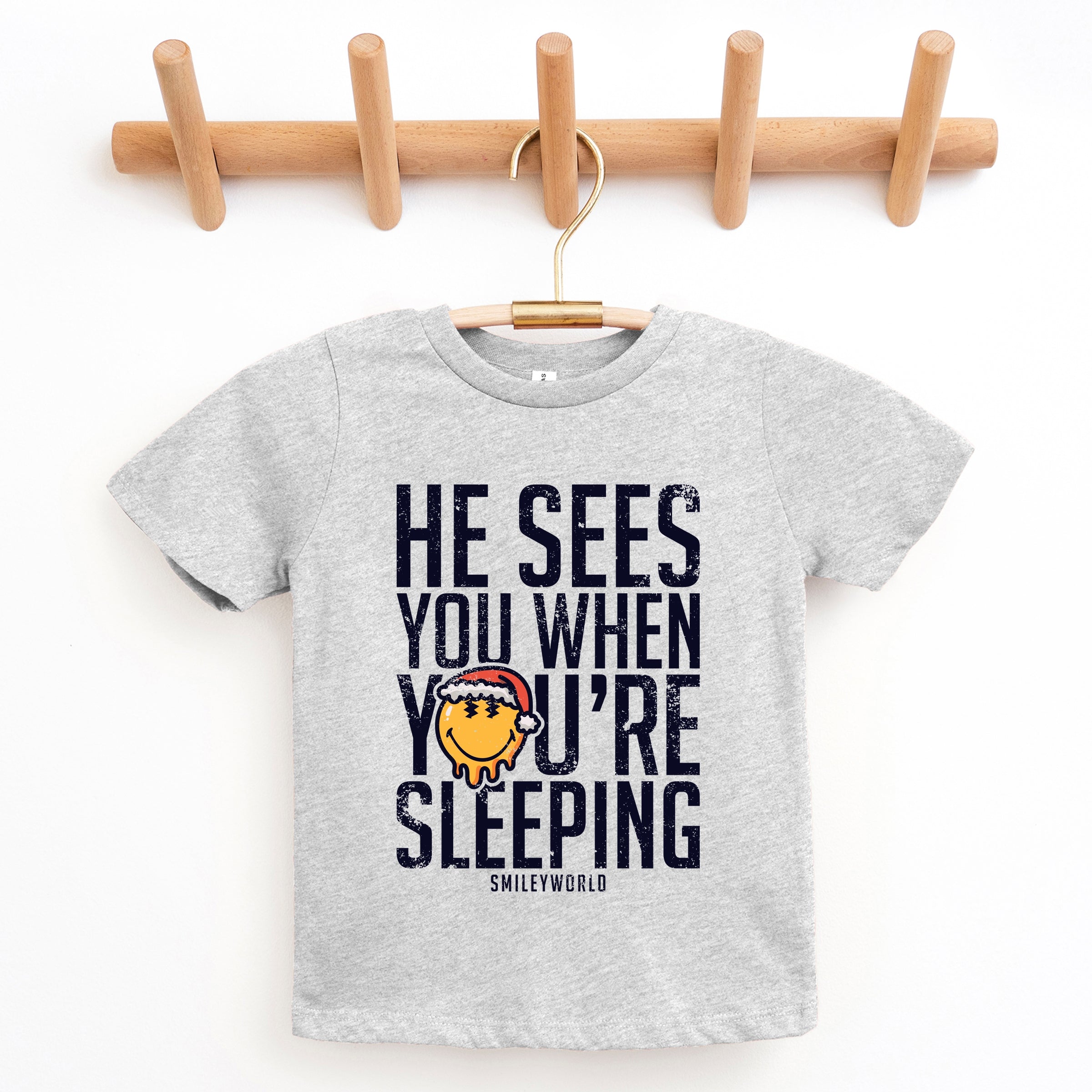 SmileyWorld He Sees You When You're Sleeping - Youth Short Sleeve Graphic T-Shirt