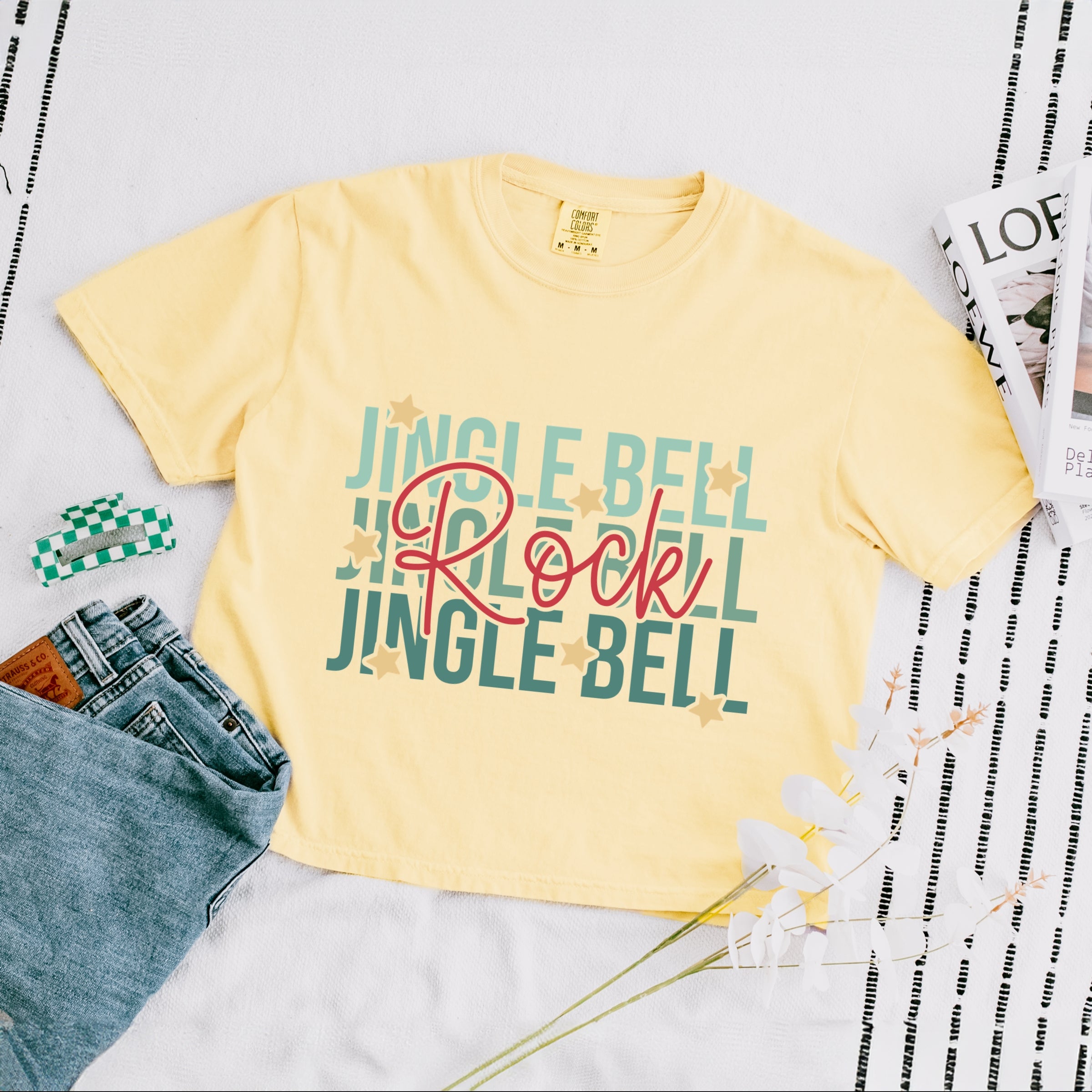Jingle Bell Rock Stacked Stars - Womens Boxy Crop Top