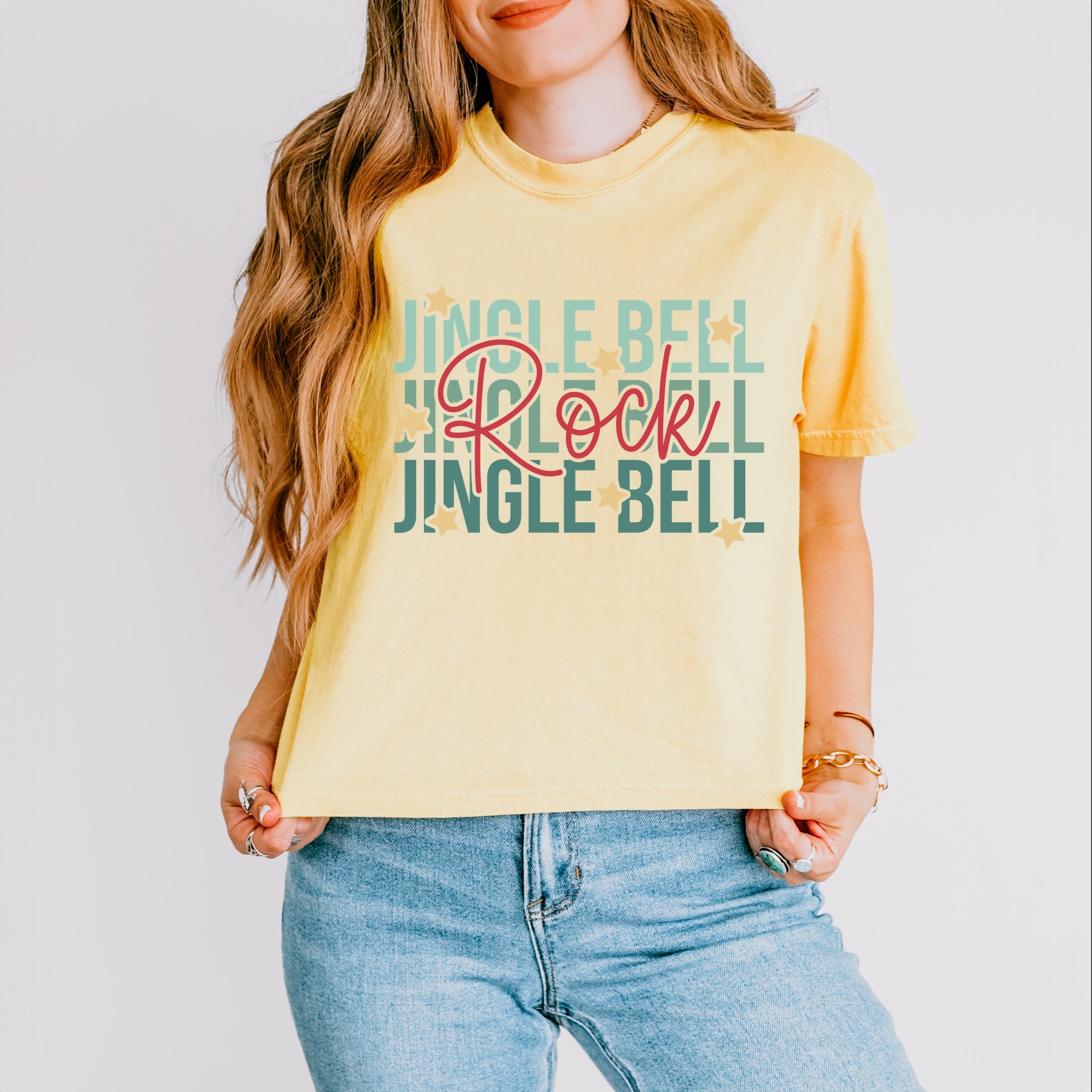 Jingle Bell Rock Stacked Stars - Womens Boxy Crop Top