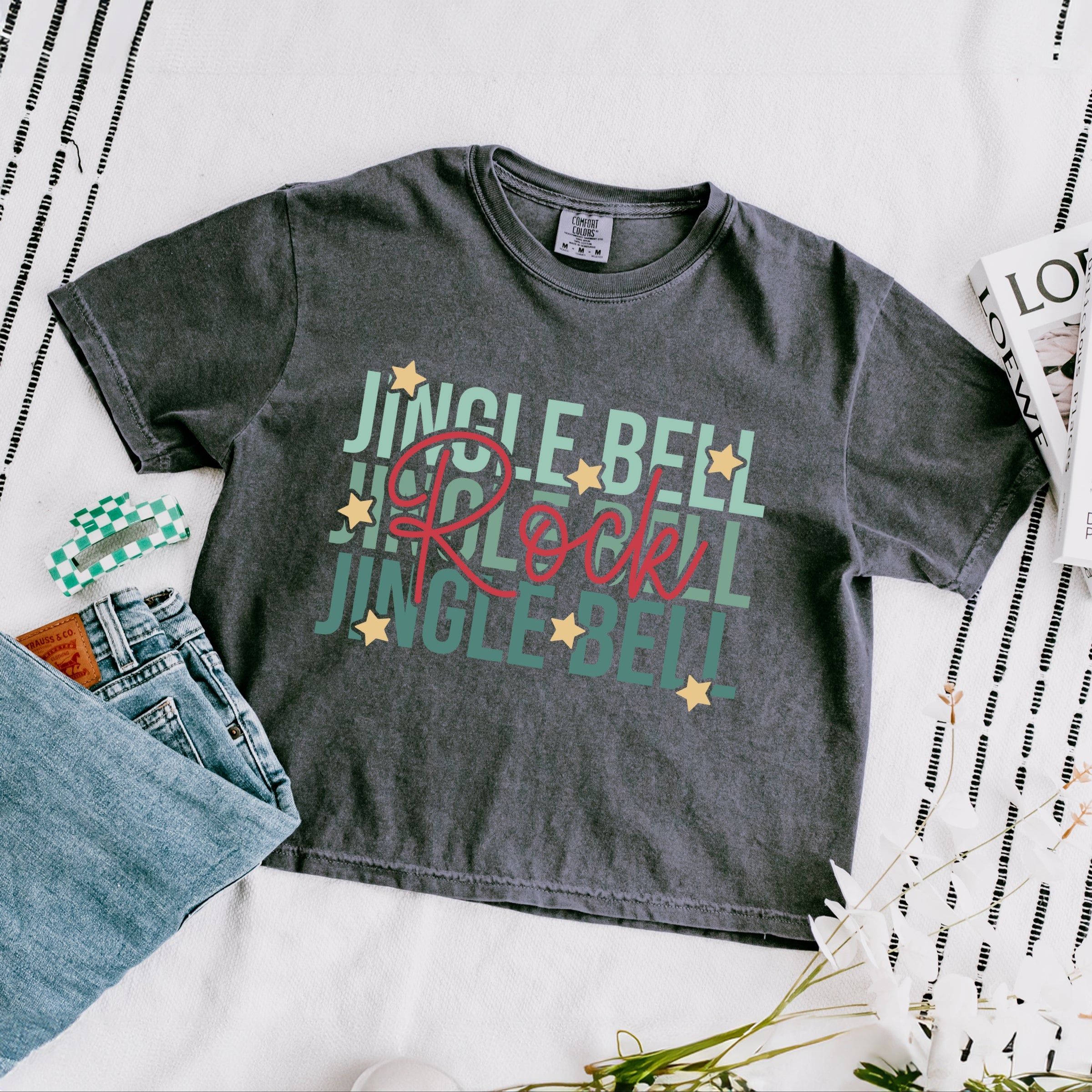 Jingle Bell Rock Stacked Stars - Womens Boxy Crop Top