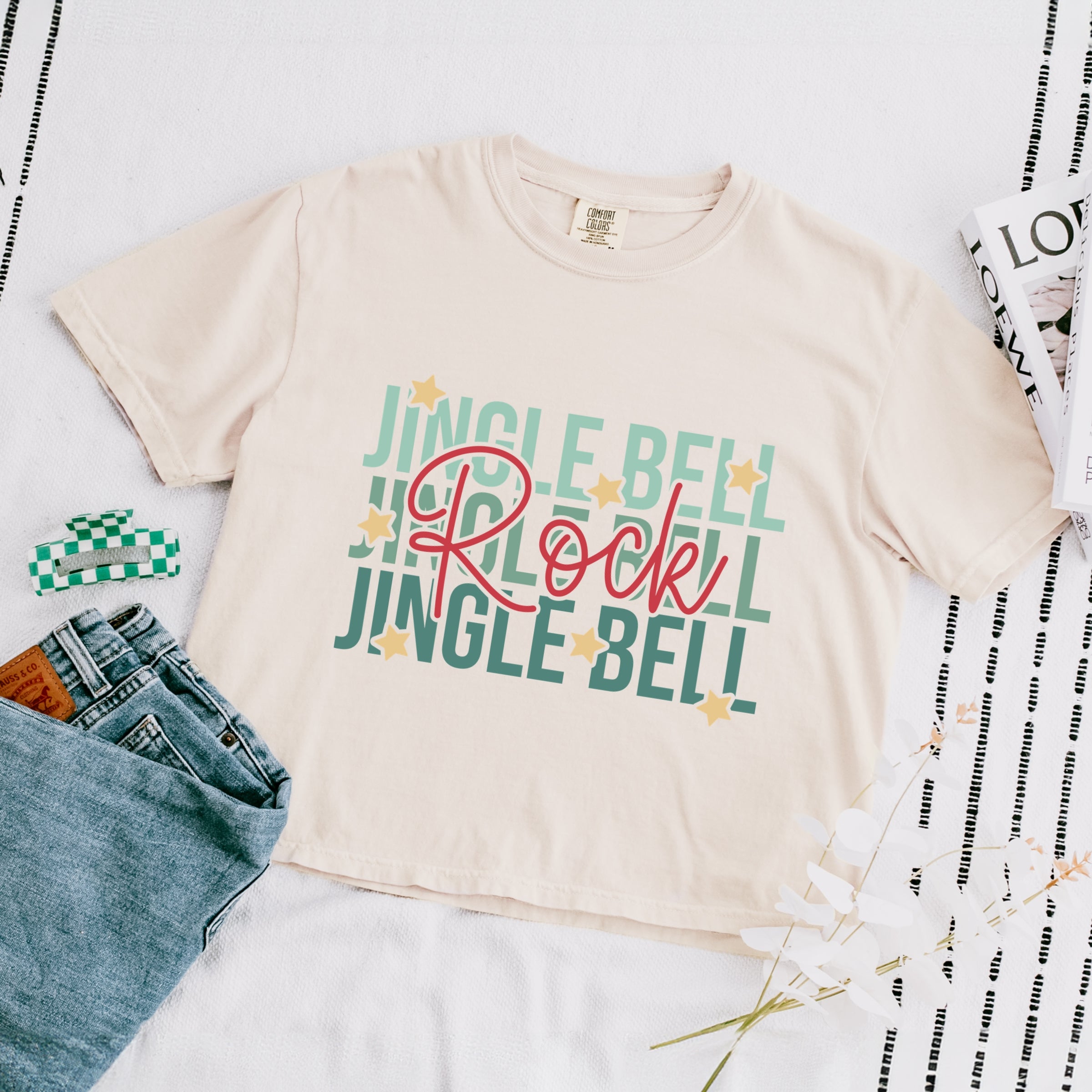 Jingle Bell Rock Stacked Stars - Womens Boxy Crop Top