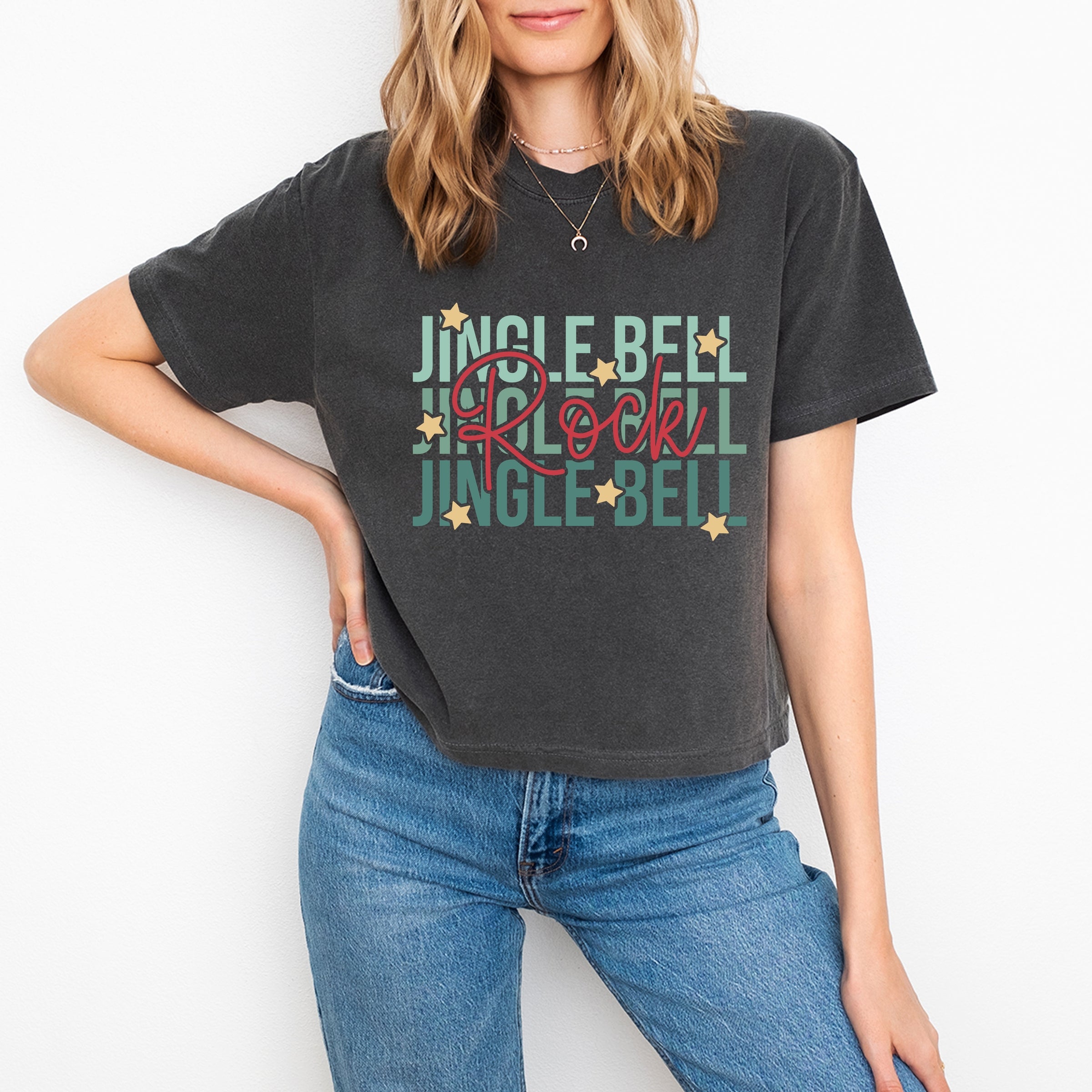 Jingle Bell Rock Stacked Stars - Womens Boxy Crop Top
