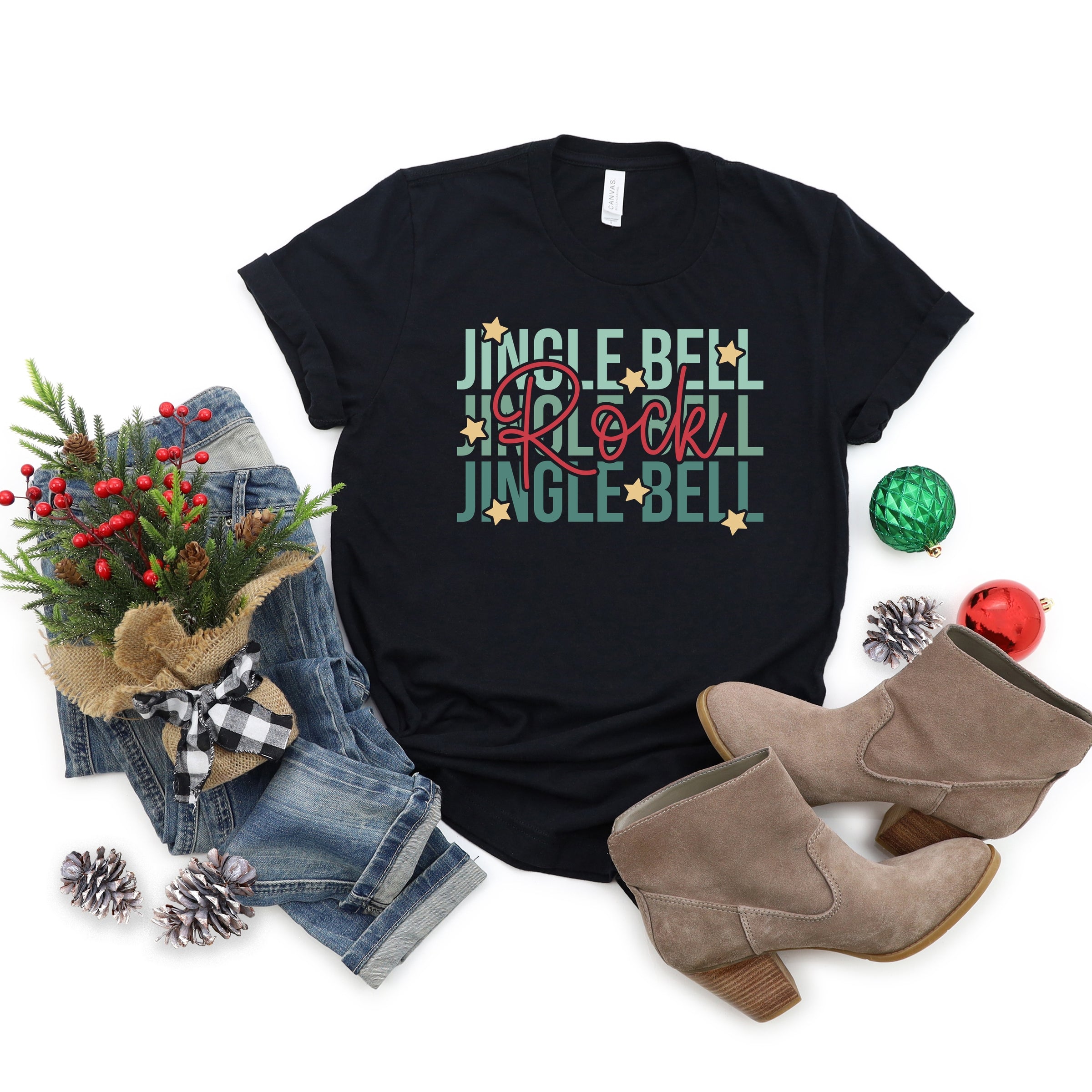 Jingle Bell Rock Stacked Stars - Womens Short Sleeve Tee
