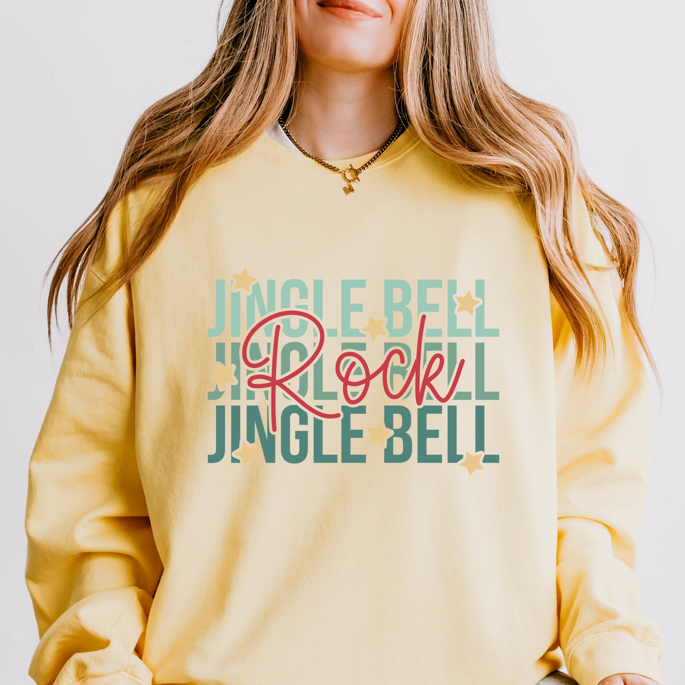 Jingle Bell Rock Stacked Stars - Womens Lightweight Garment Dyed Sweatshirt