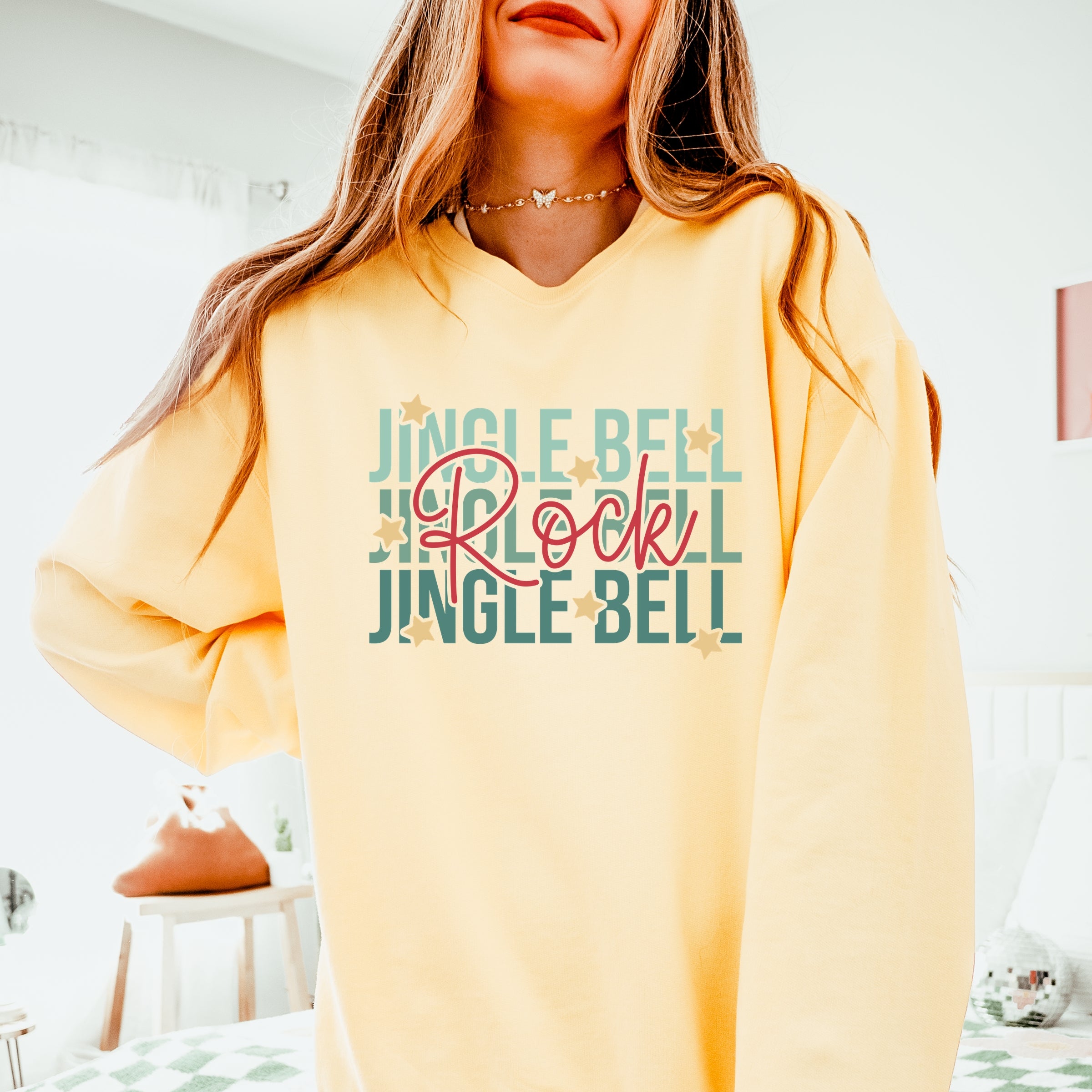Jingle Bell Rock Stacked Stars - Womens Lightweight Garment Dyed Sweatshirt