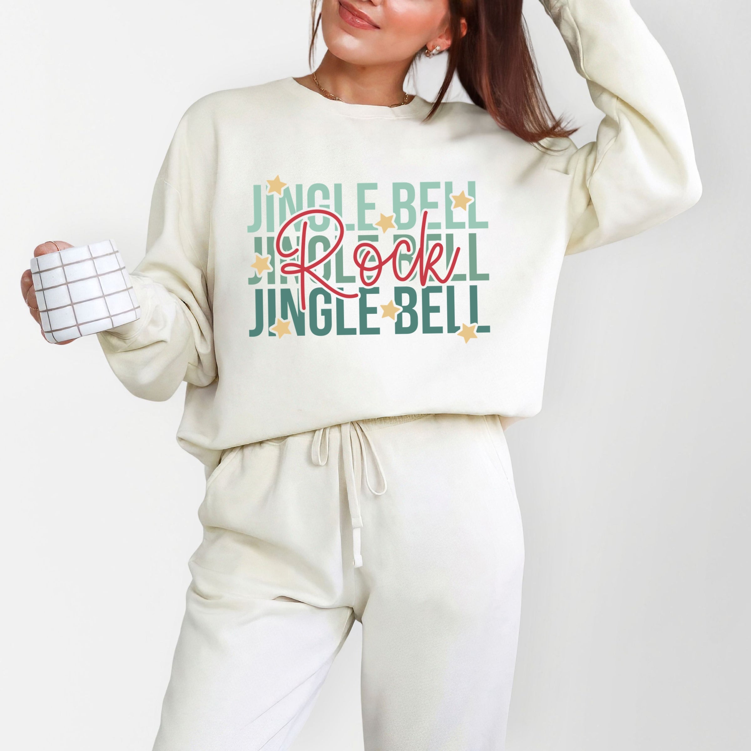 Jingle Bell Rock Stacked Stars - Womens Lightweight Garment Dyed Sweatshirt