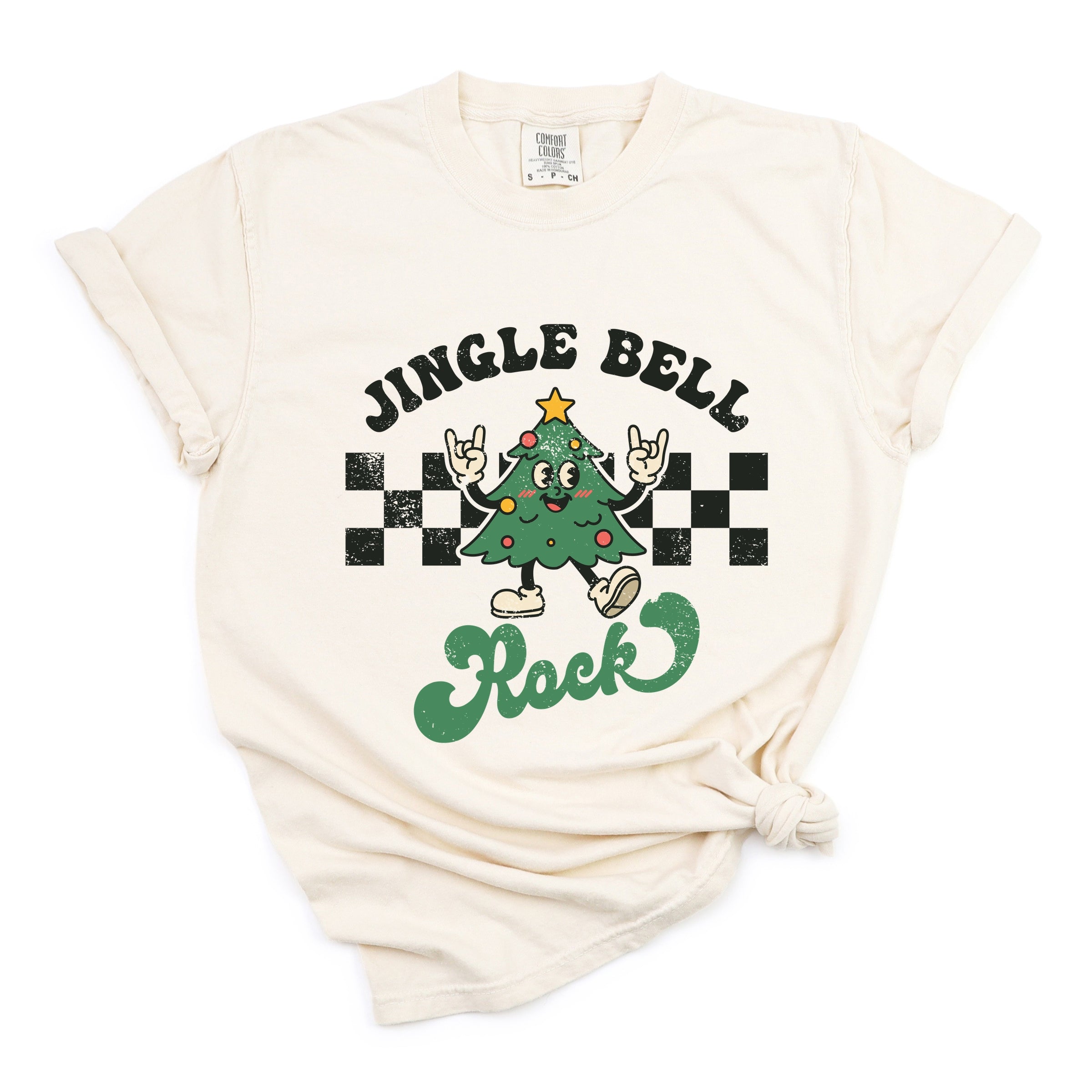 Jingle Bell Rock Checkered Tree - Womens Garment Dyed Tee