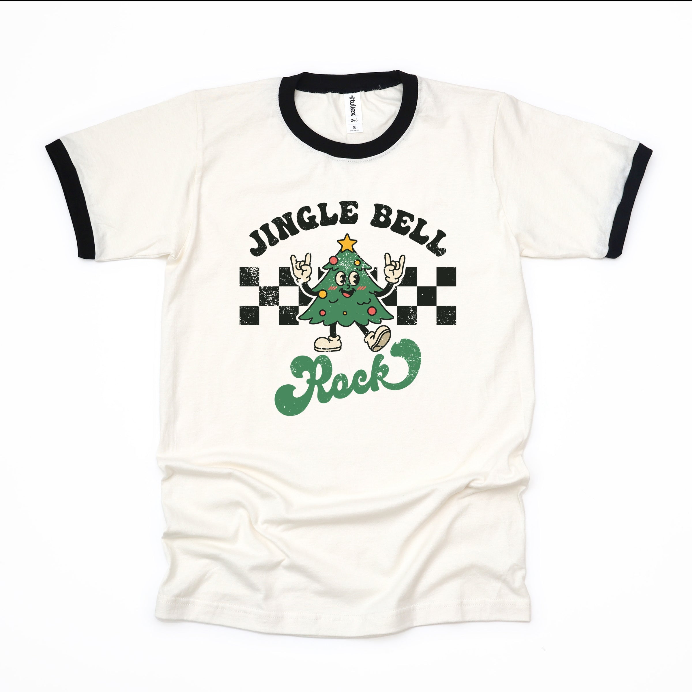Jingle Bell Rock Checkered Tree - Womens Ringer Tee