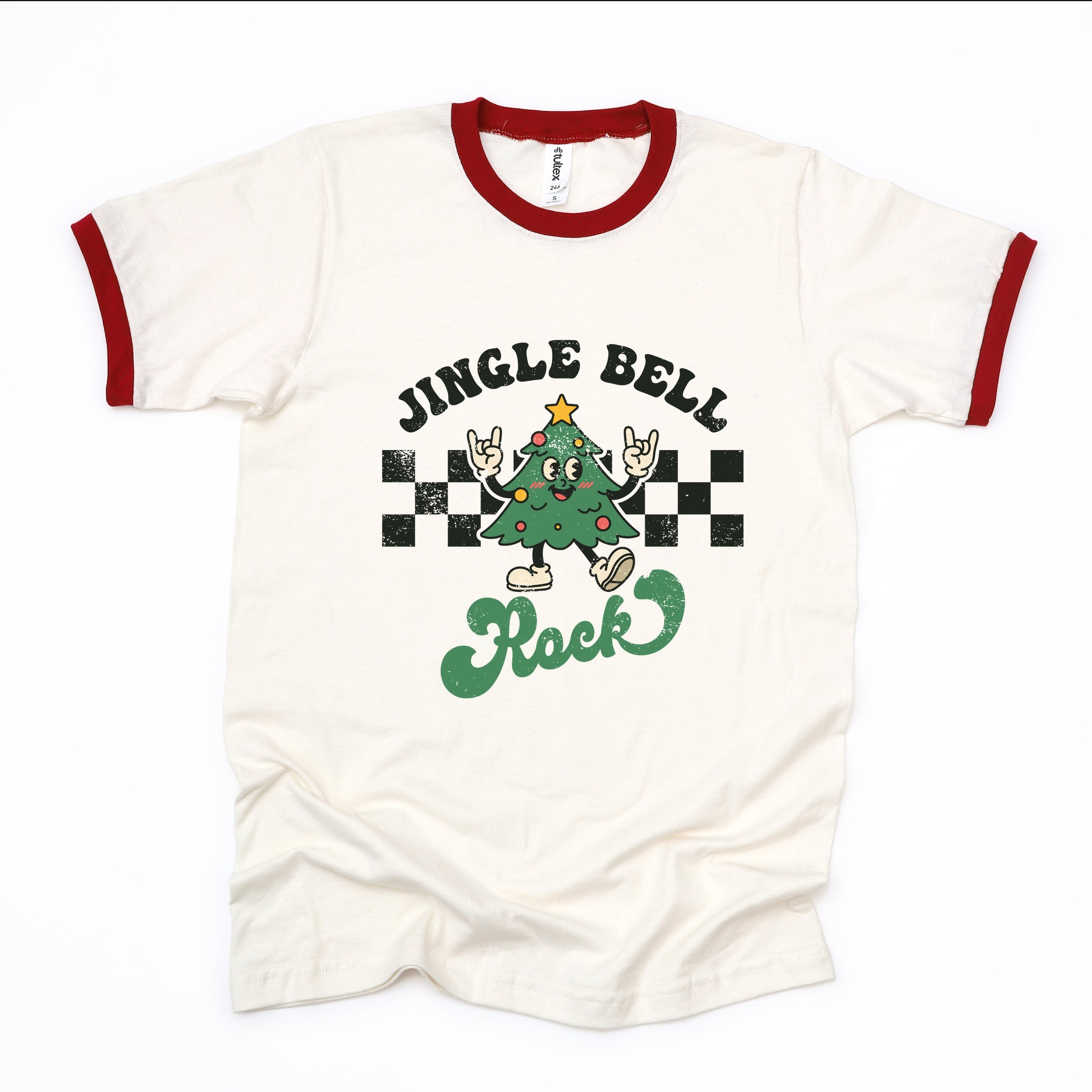 Jingle Bell Rock Checkered Tree - Womens Ringer Tee