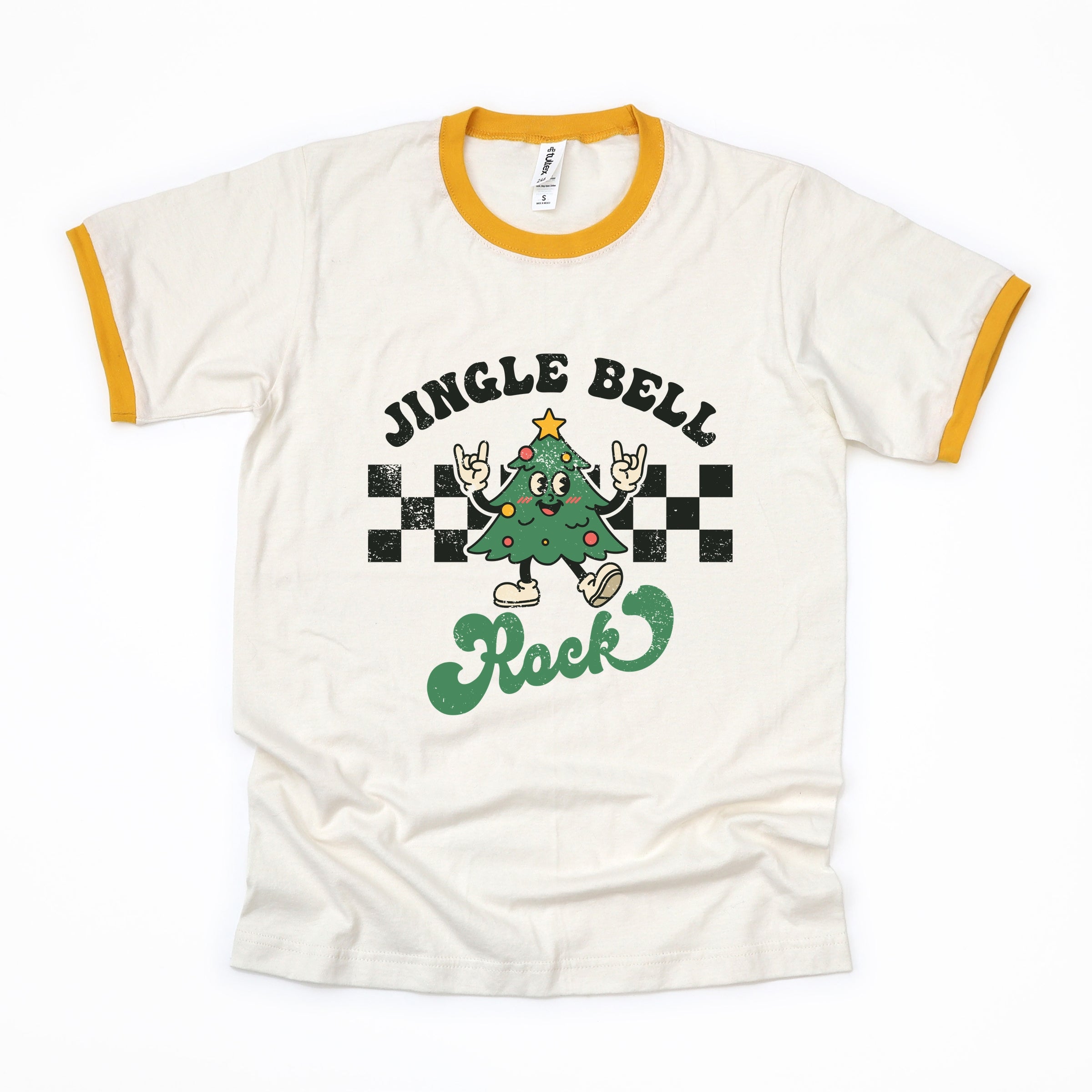 Jingle Bell Rock Checkered Tree - Womens Ringer Tee