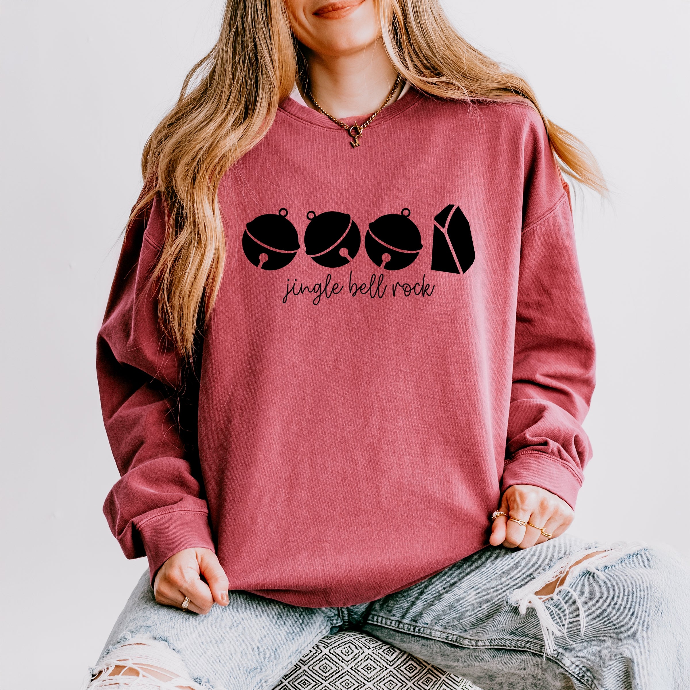 Jingle Bell Rock Icons - Womens Lightweight Garment Dyed Sweatshirt