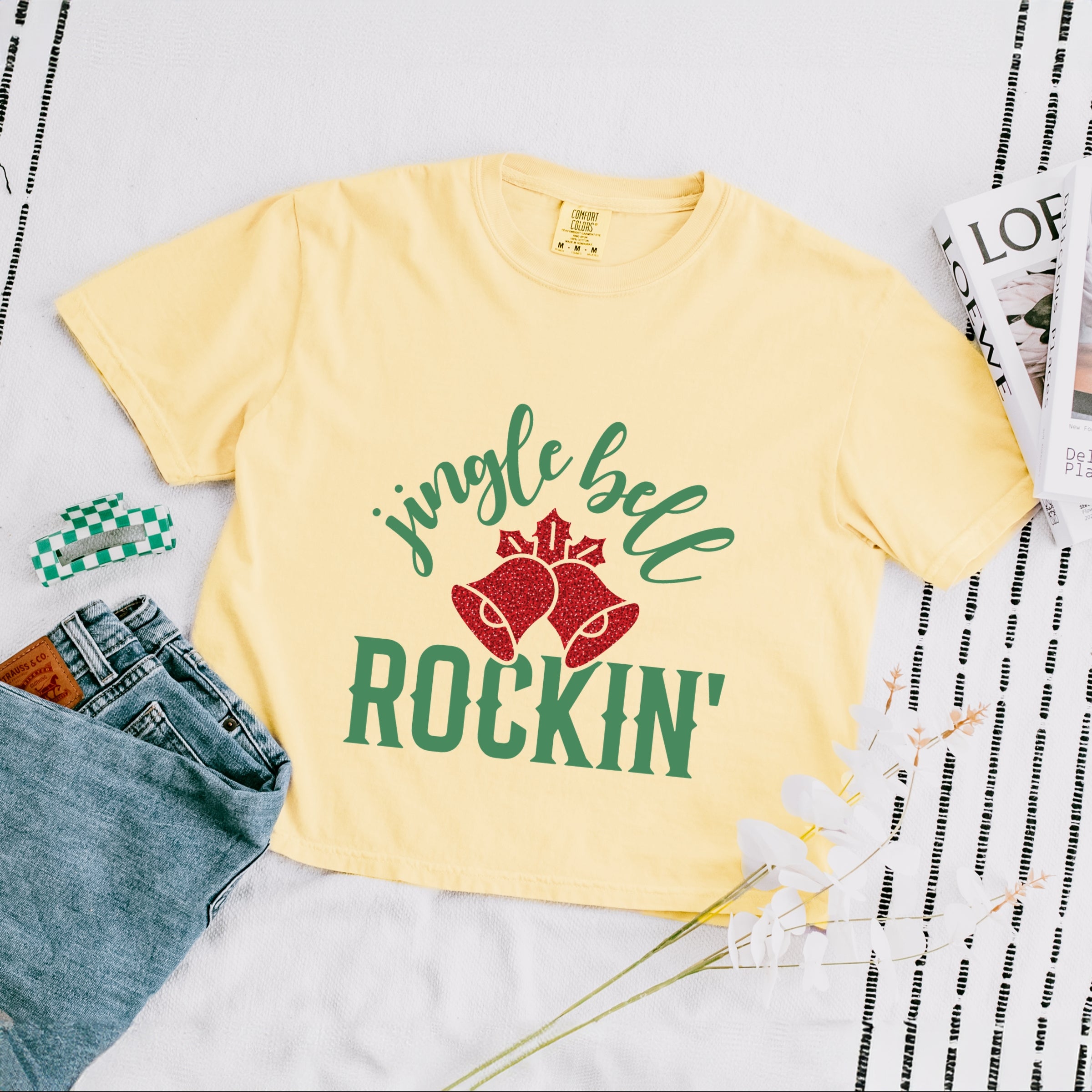 Jingle Bell Rockin' Bell Glitter - Womens Boxy Crop Top