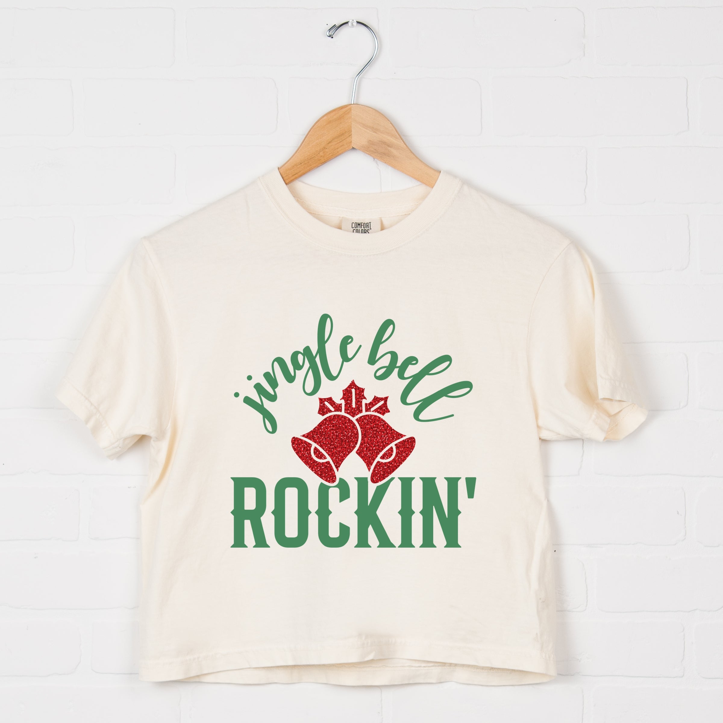 Jingle Bell Rockin' Bell Glitter - Womens Boxy Crop Top