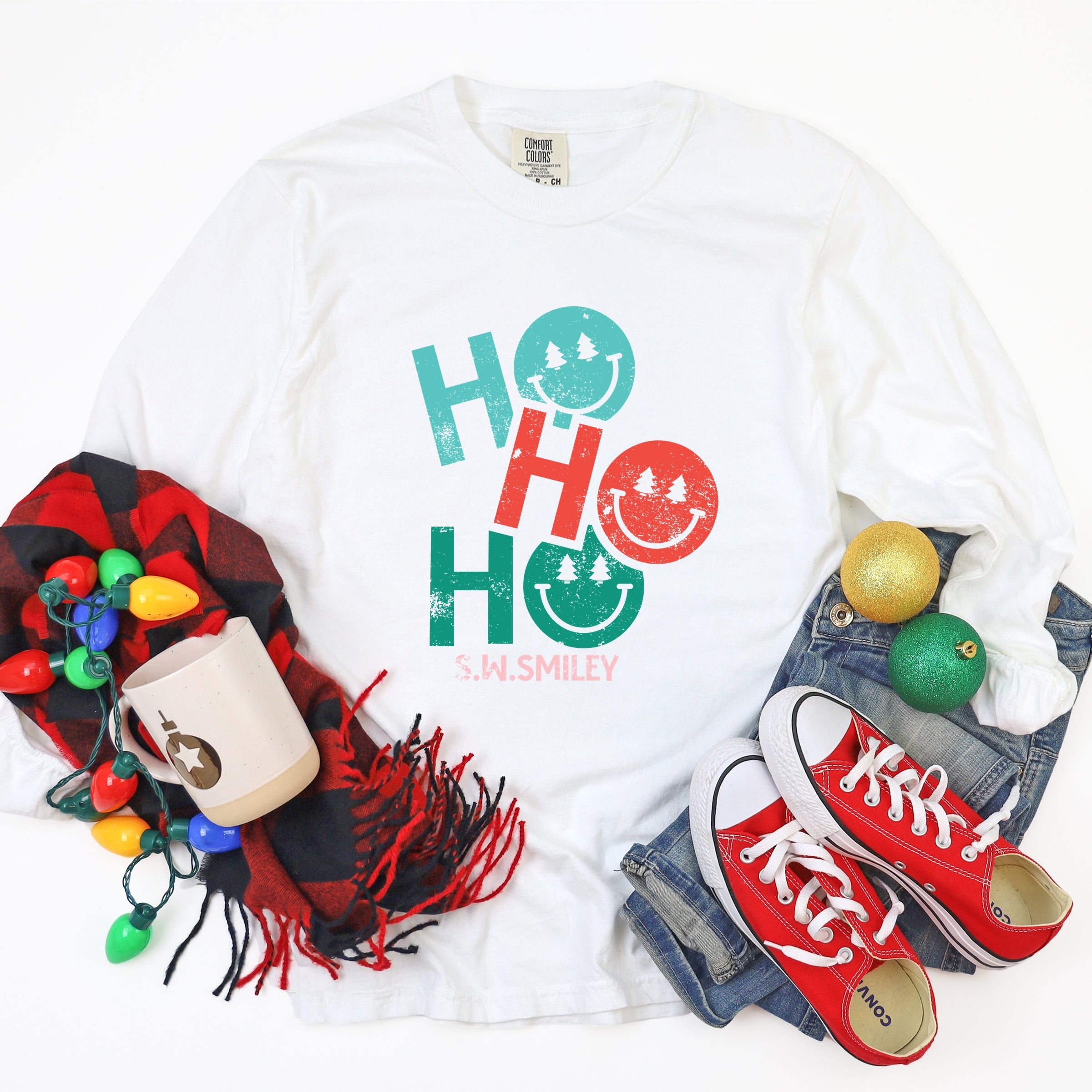 S.W.Smiley Ho Ho Ho Stacked - Garment Dyed Long Sleeve