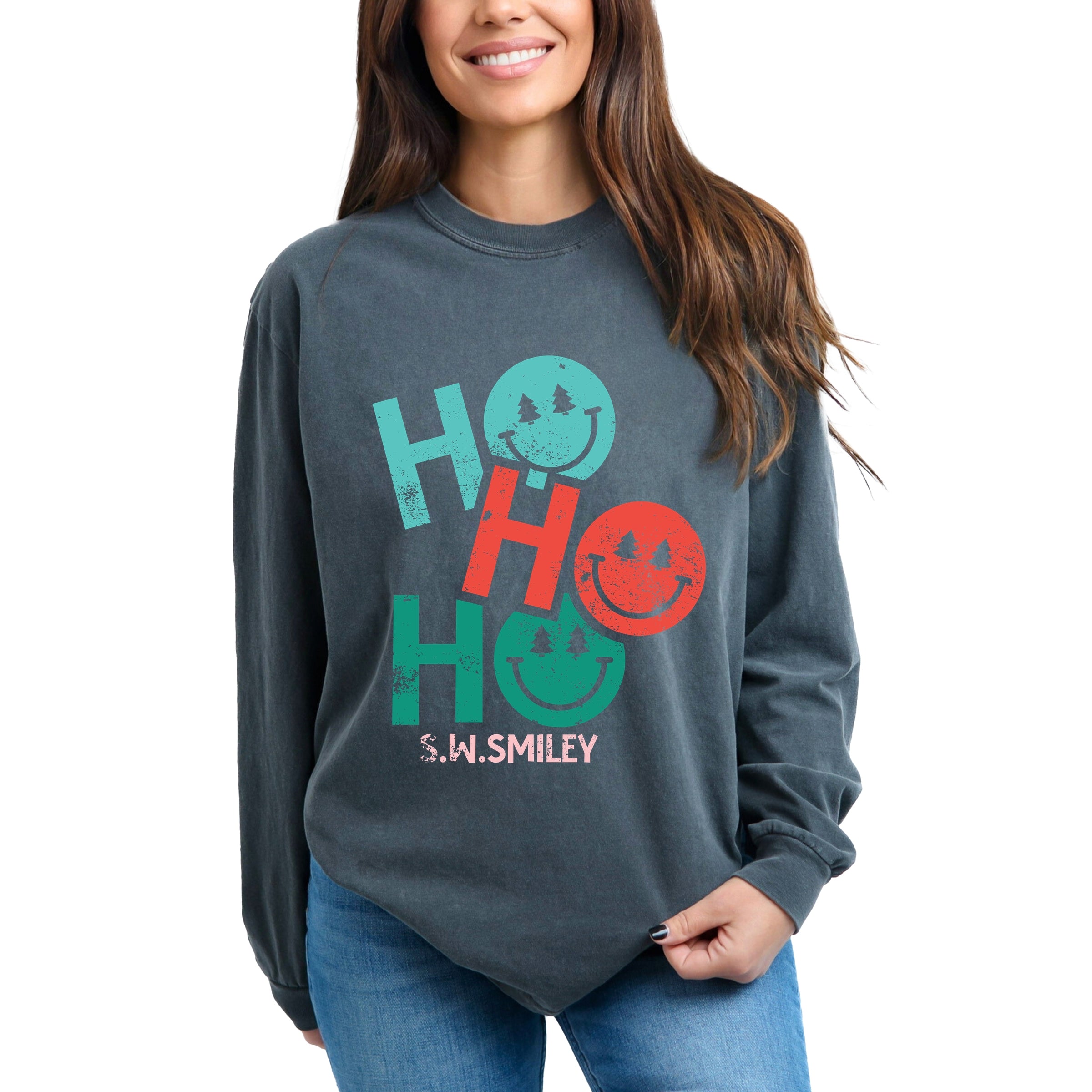 S.W.Smiley Ho Ho Ho Stacked - Garment Dyed Long Sleeve