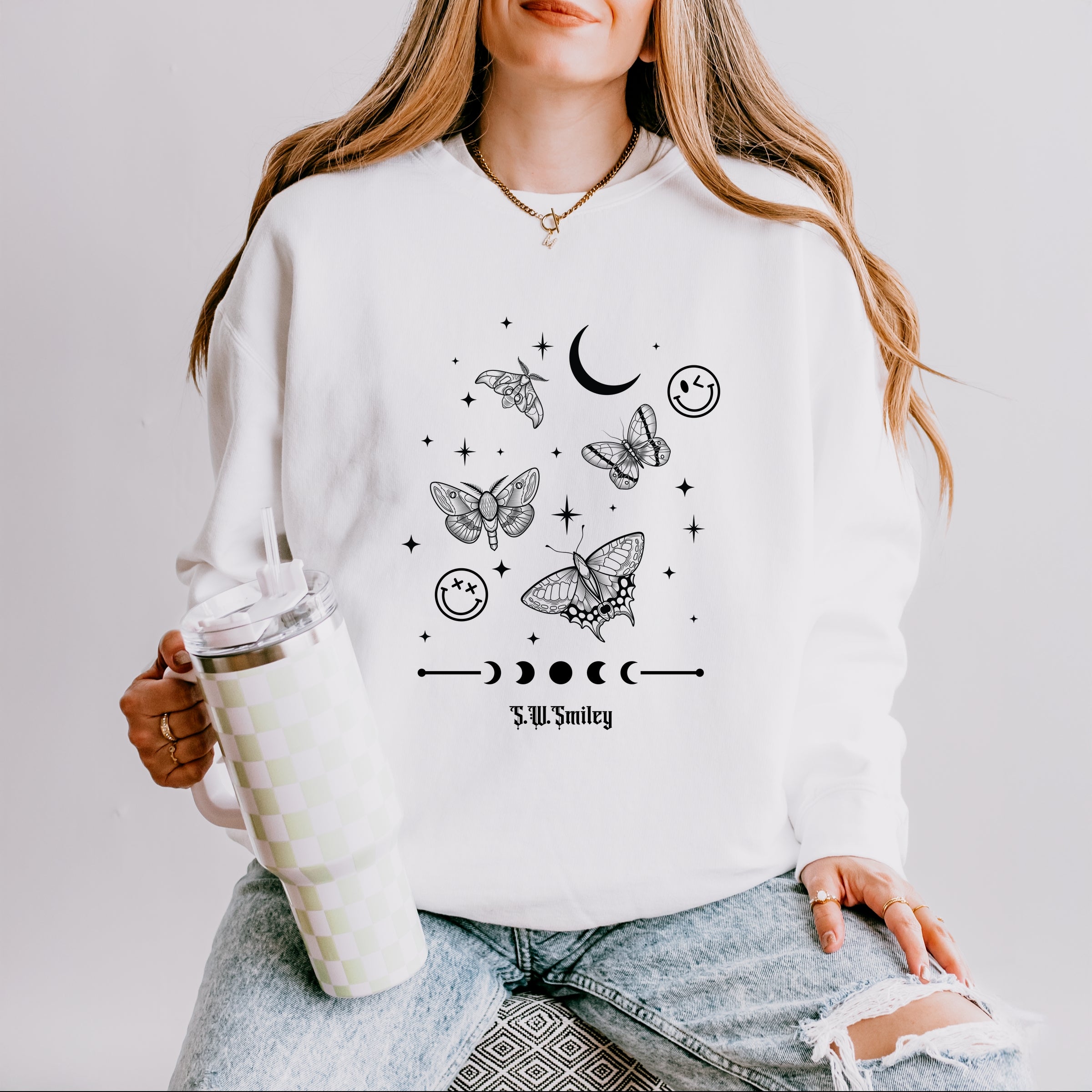 S.W.Smiley Witchy Moth - Women's Lightweight Garment Dyed Sweatshirt