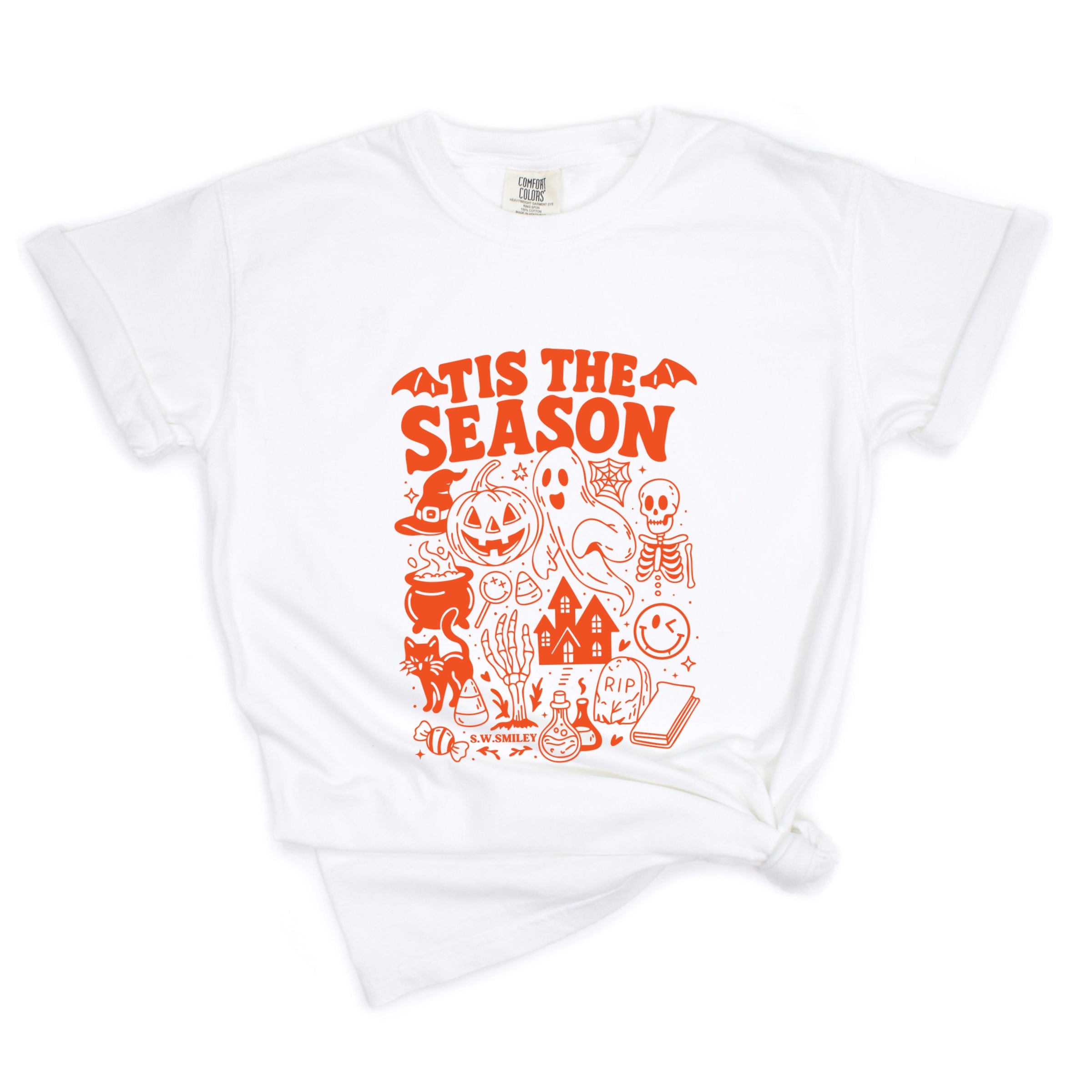S.W.Smiley Tis The Season Halloween - Women's Garment Dyed Graphic T-Shirt