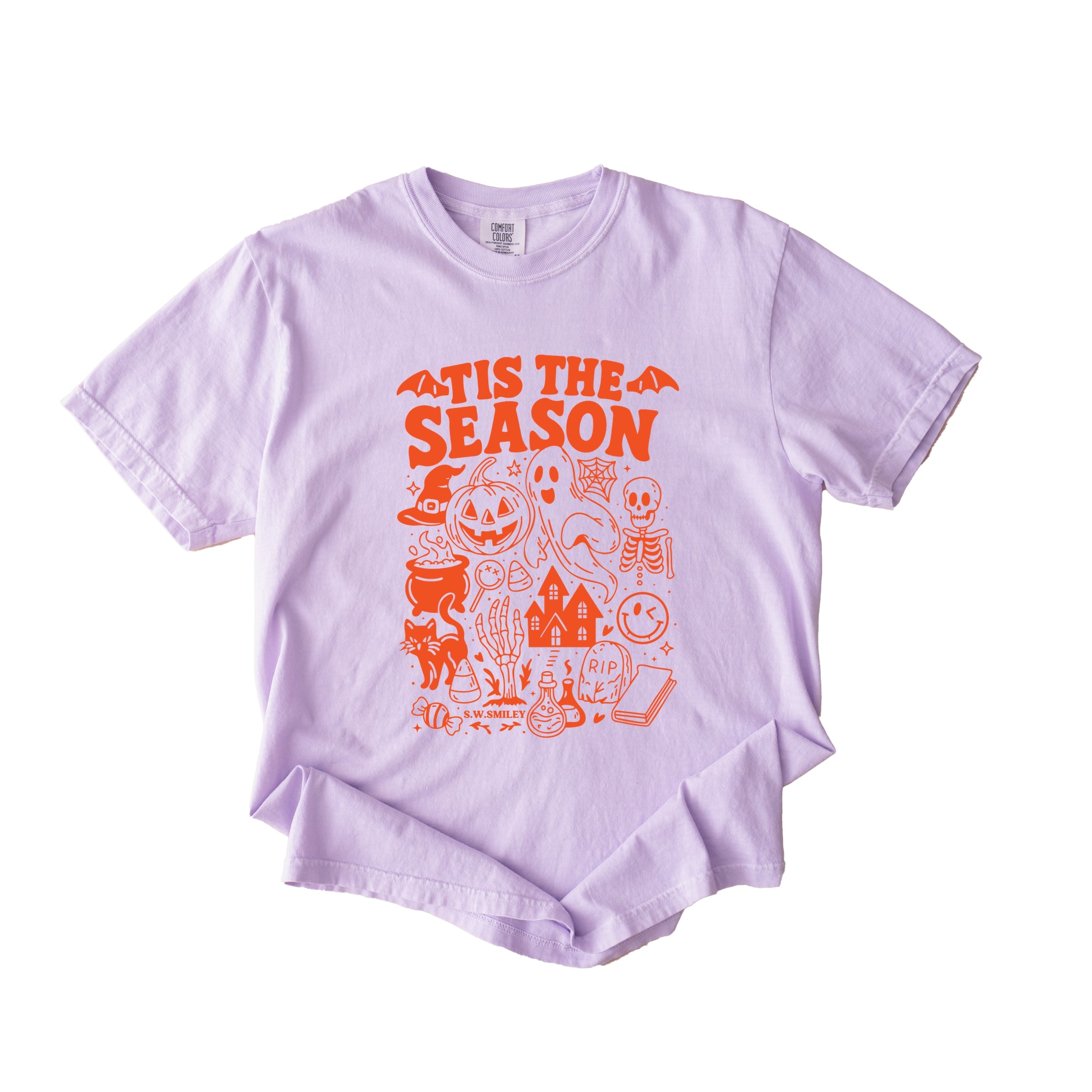 S.W.Smiley Tis The Season Halloween - Women's Garment Dyed Graphic T-Shirt