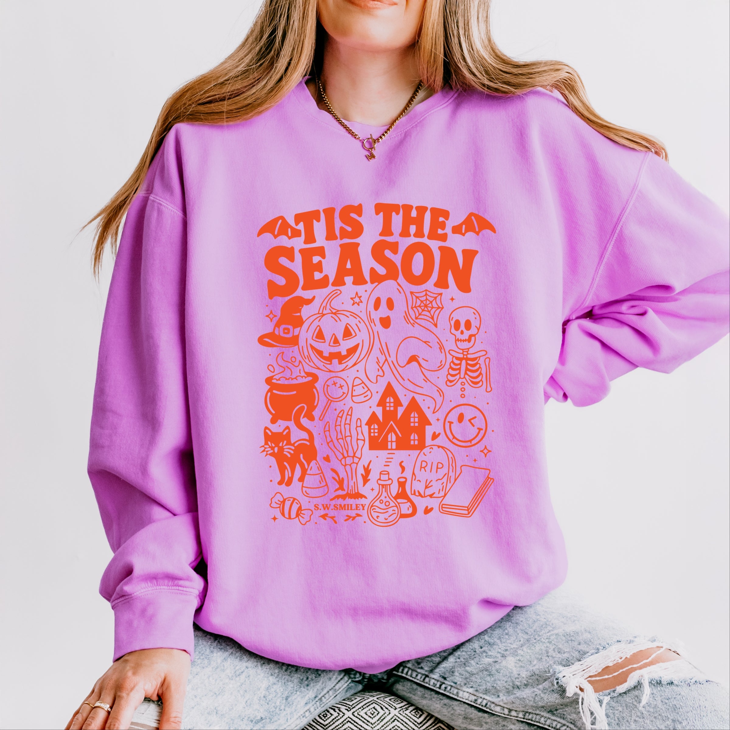 S.W.Smiley Tis The Season Halloween - Women's Lightweight Garment Dyed Sweatshirt