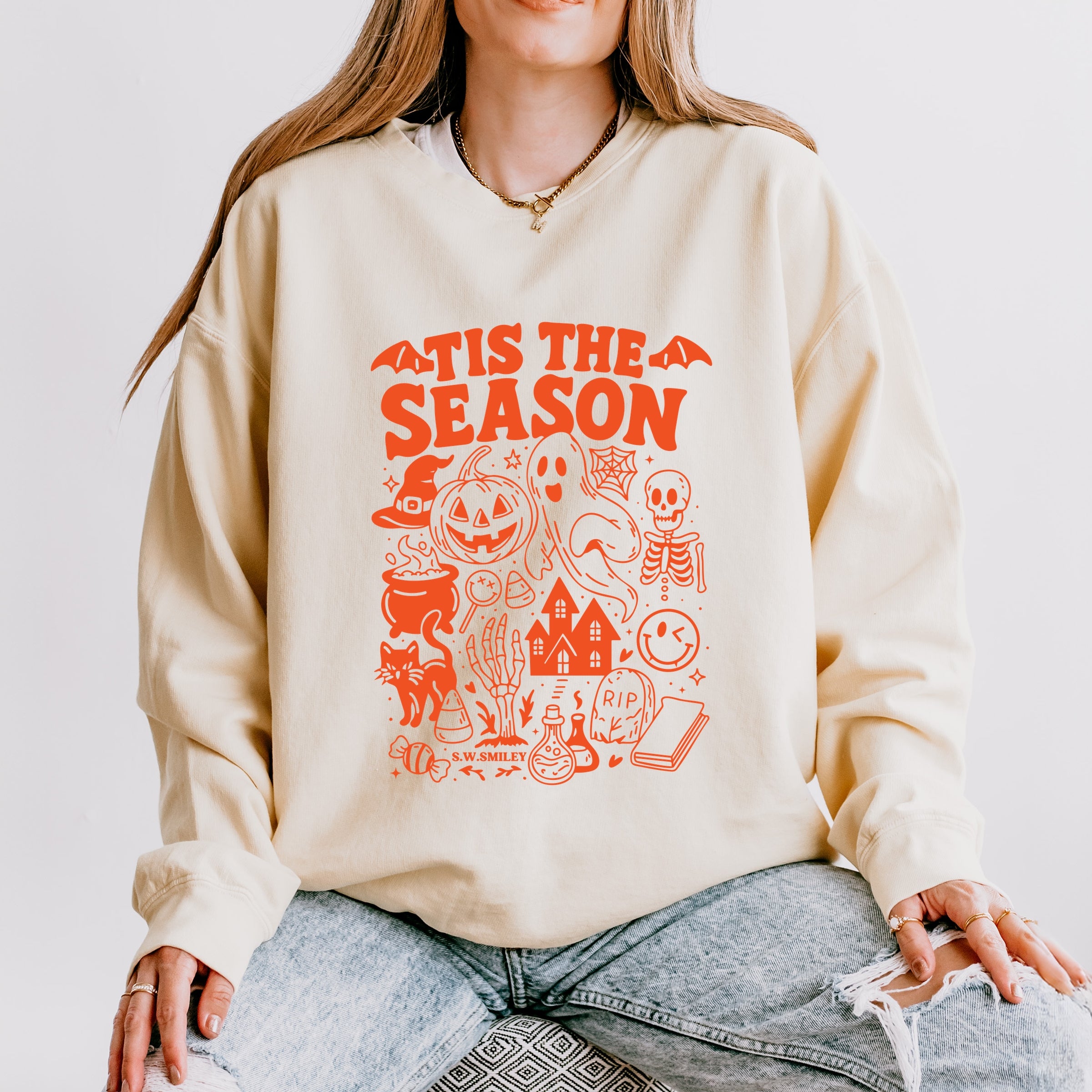 S.W.Smiley Tis The Season Halloween - Women's Lightweight Garment Dyed Sweatshirt