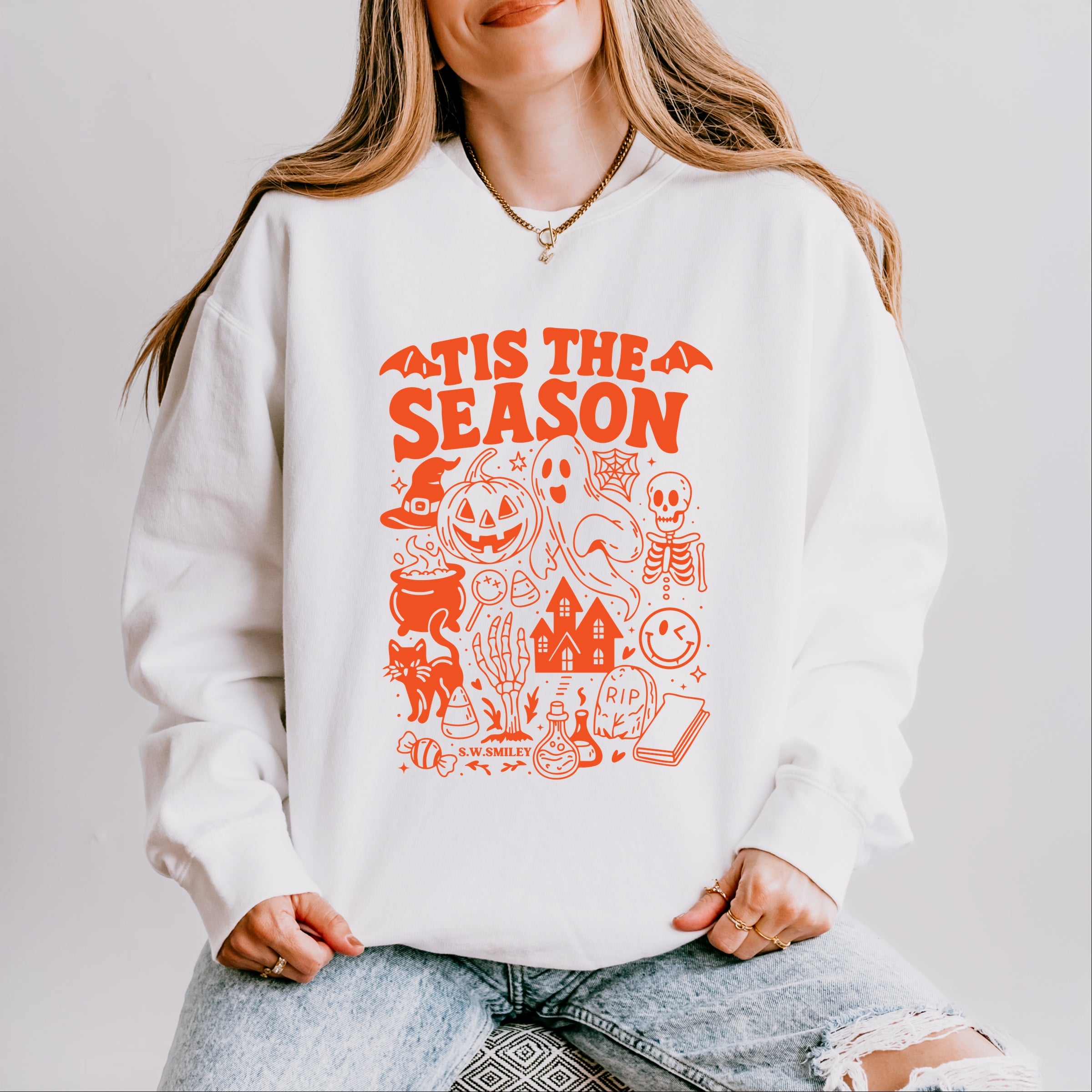 S.W.Smiley Tis The Season Halloween - Women's Lightweight Garment Dyed Sweatshirt