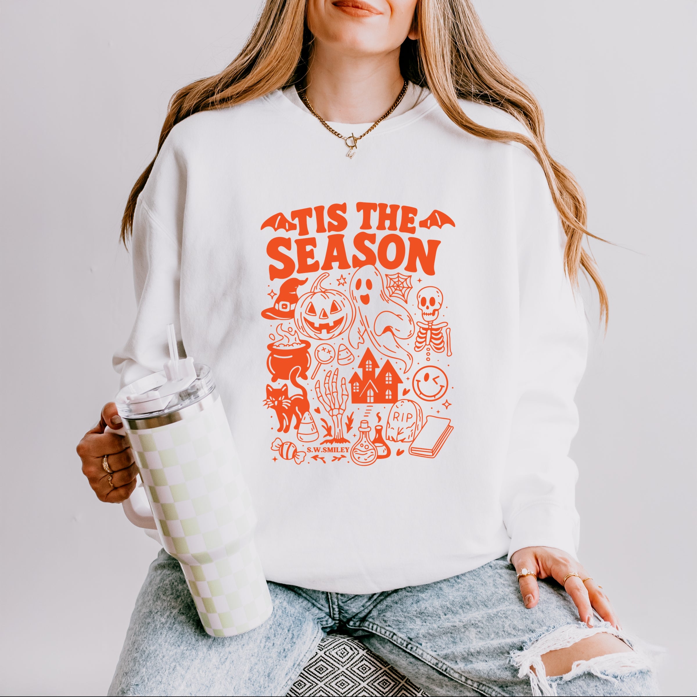 S.W.Smiley Tis The Season Halloween - Women's Lightweight Garment Dyed Sweatshirt