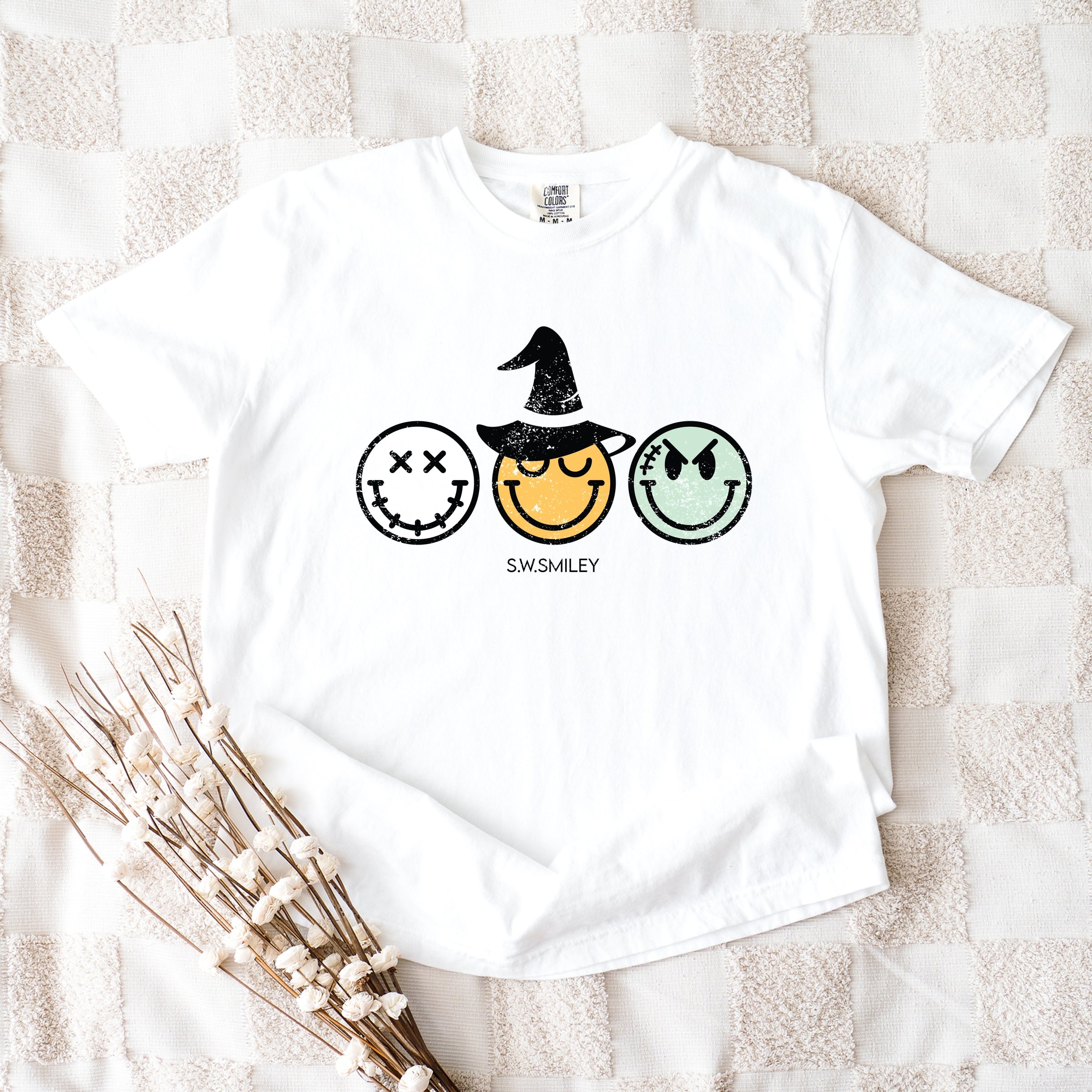 S.W.Smiley Skeleton Witchy Monster - Women's Garment Dyed Graphic T-Shirt
