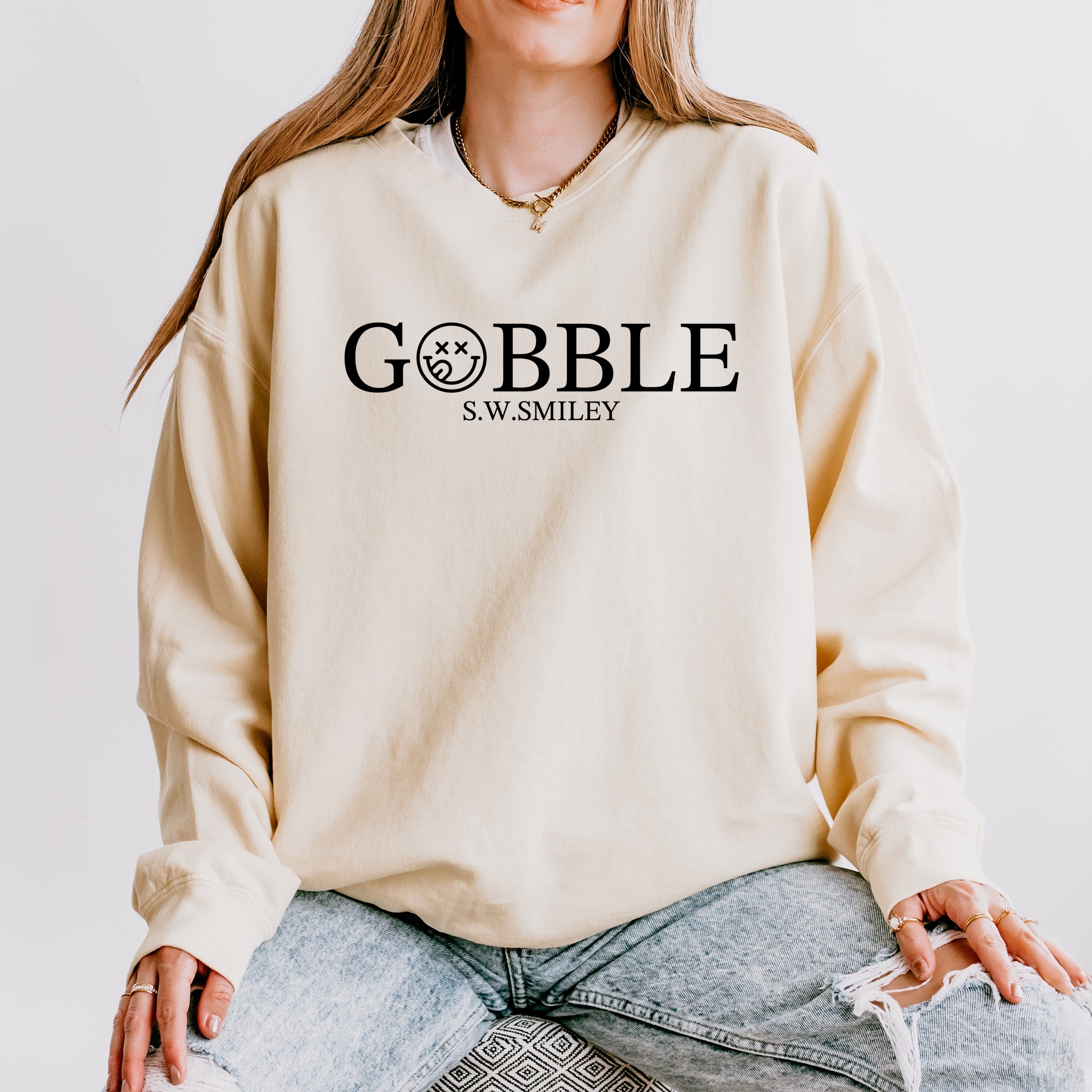 S.W.Smiley Gobble Typewriter - Women's Lightweight Garment Dyed Sweatshirt