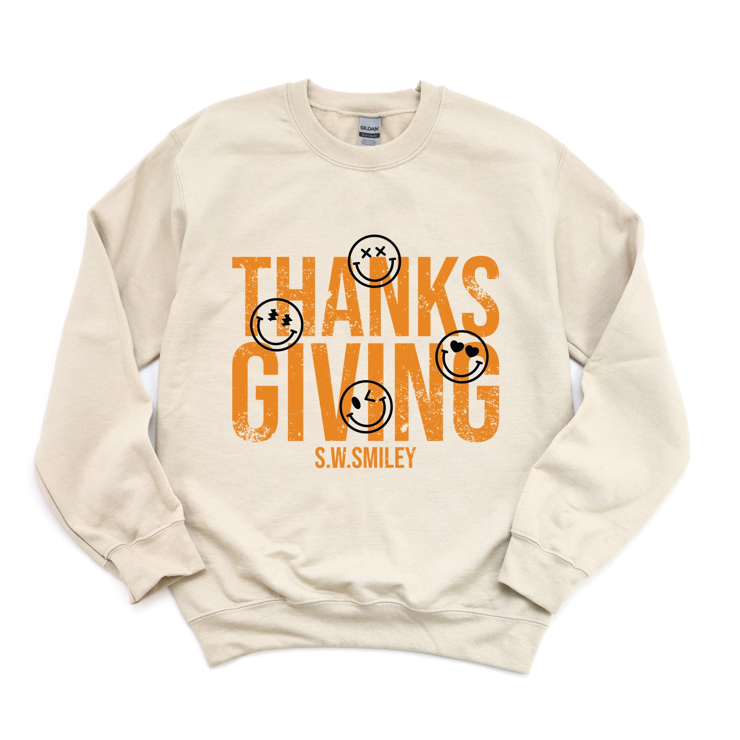 S.W.Smiley Thanksgiving Distressed - Women's Graphic Sweatshirt