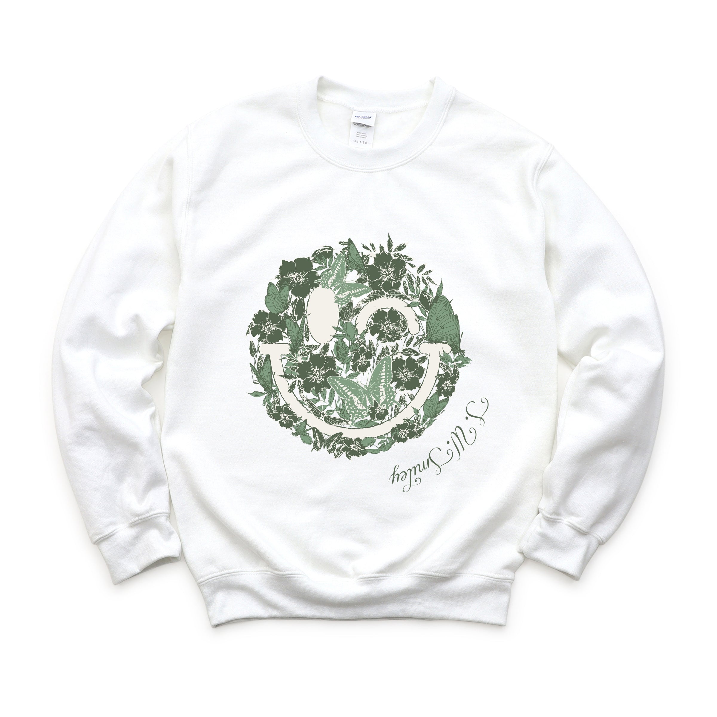 S.W.Smiley Green Floral Butterflies - Women's Graphic Sweatshirt