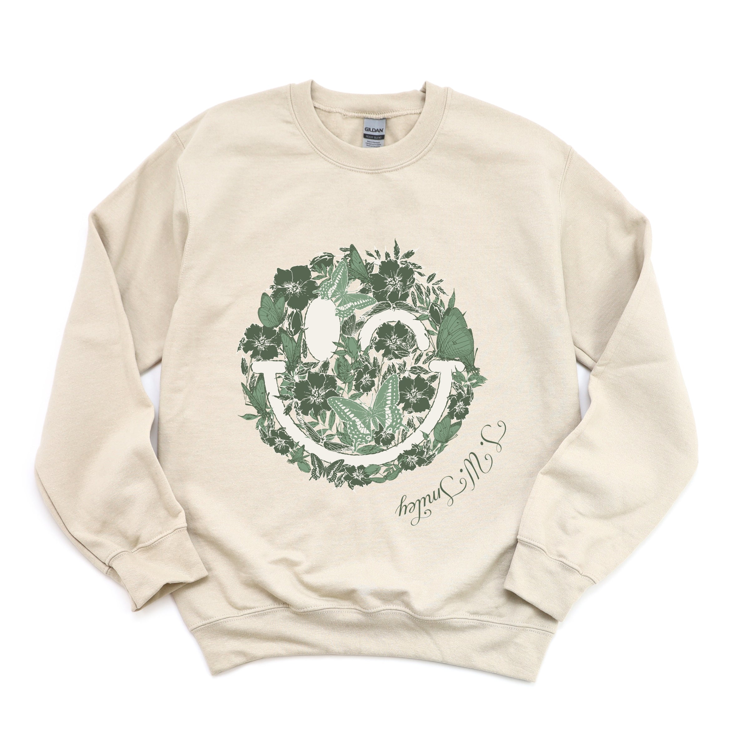 S.W.Smiley Green Floral Butterflies - Women's Graphic Sweatshirt