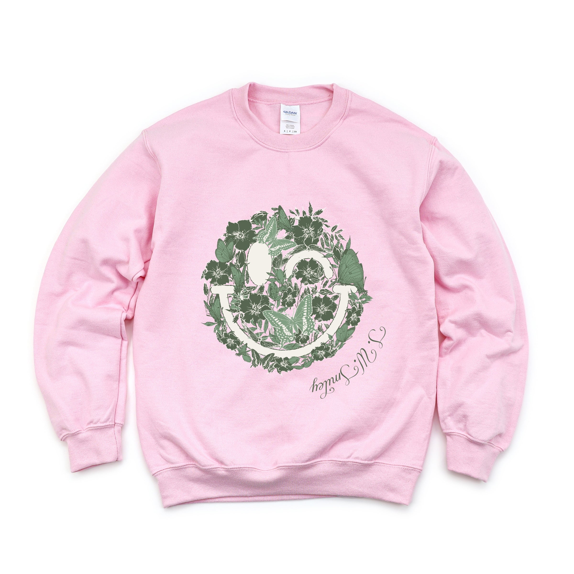 S.W.Smiley Green Floral Butterflies - Women's Graphic Sweatshirt