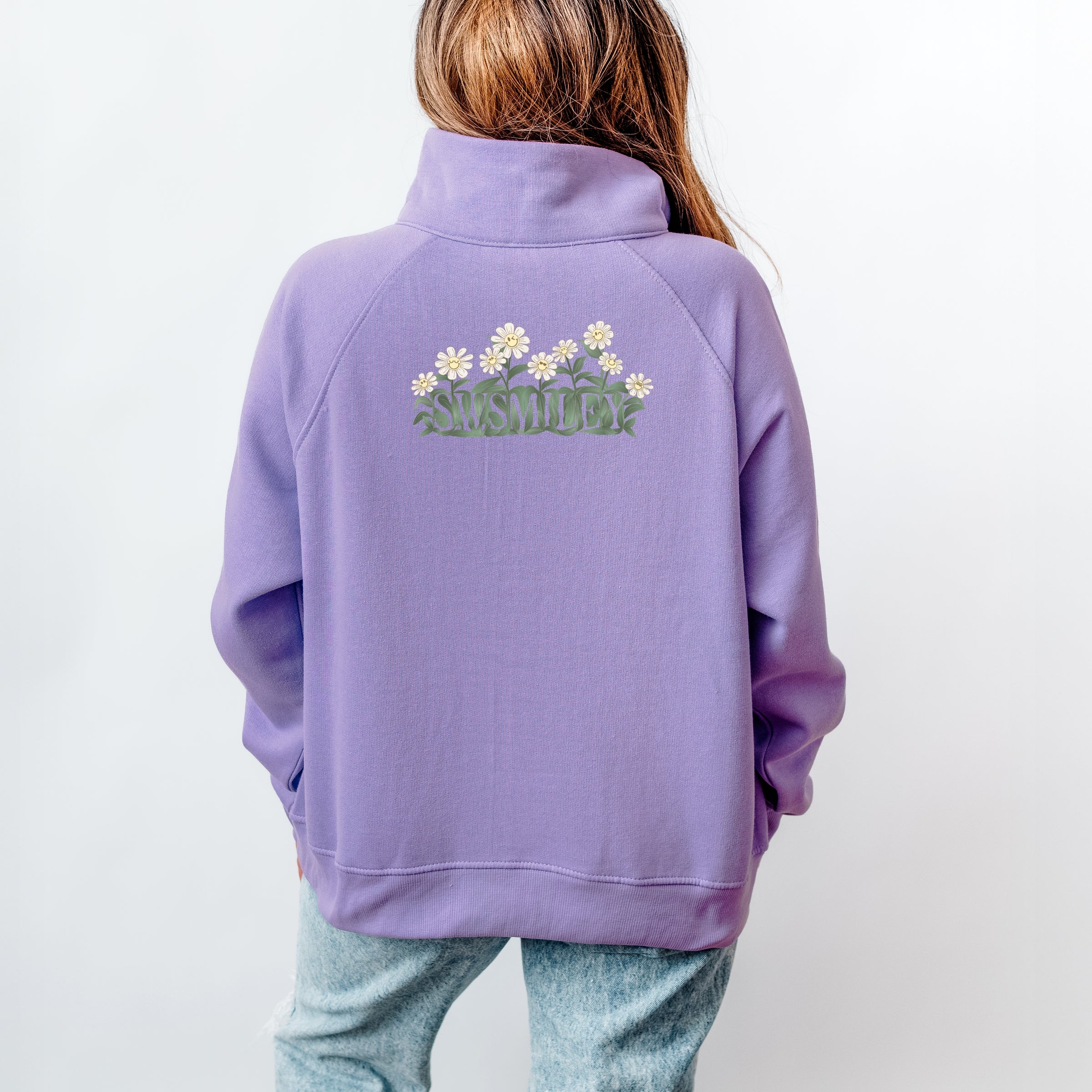 S.W.Smiley Blooming Daisies - Women's Quarter Zip Fleece Graphic Sweatshirt