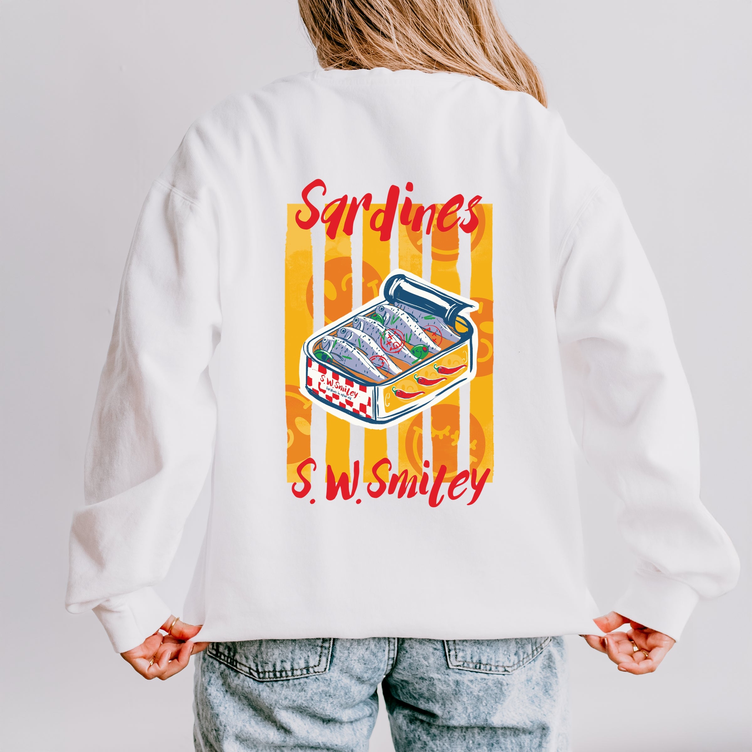 S.W. Smiley Sardines Can - Women's Lightweight Garment Dyed Sweatshirt